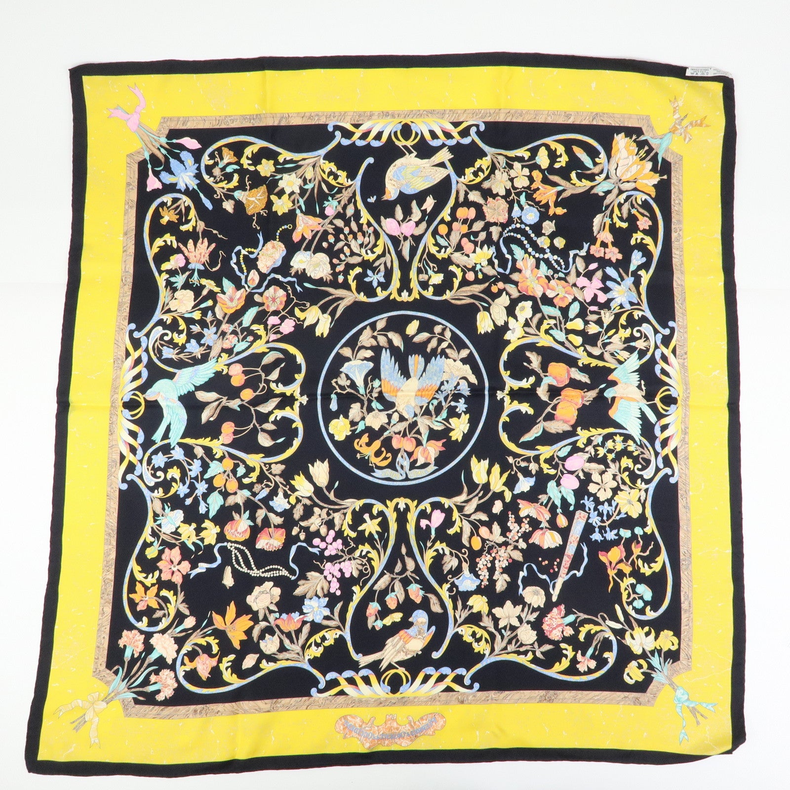 HERMES Carre 90 Set of 2 Silk 100% Scarf Black Navy Yellow