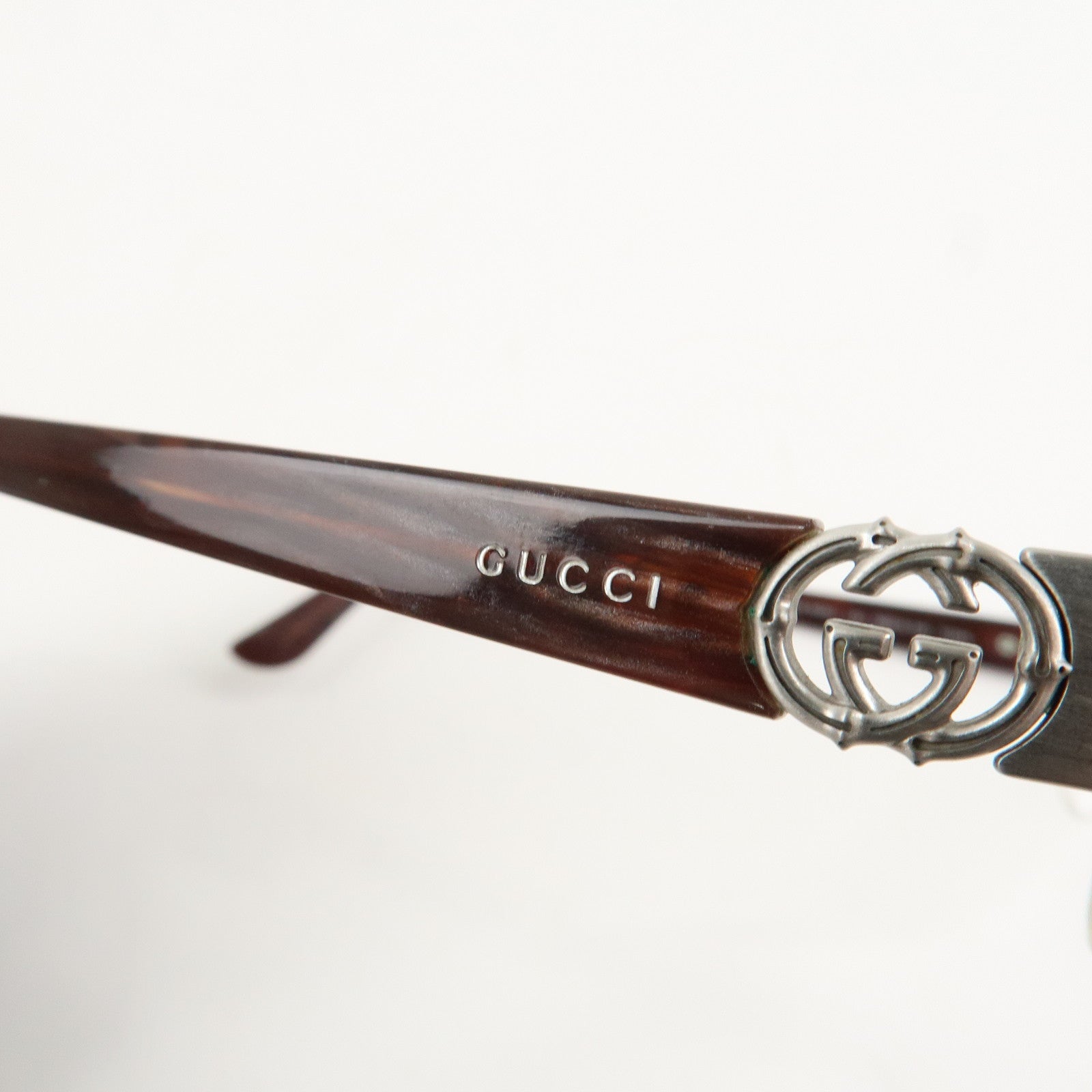 GUCCI Interlocking G Metal Plastic Glasses 56□15 Brown Silver Used