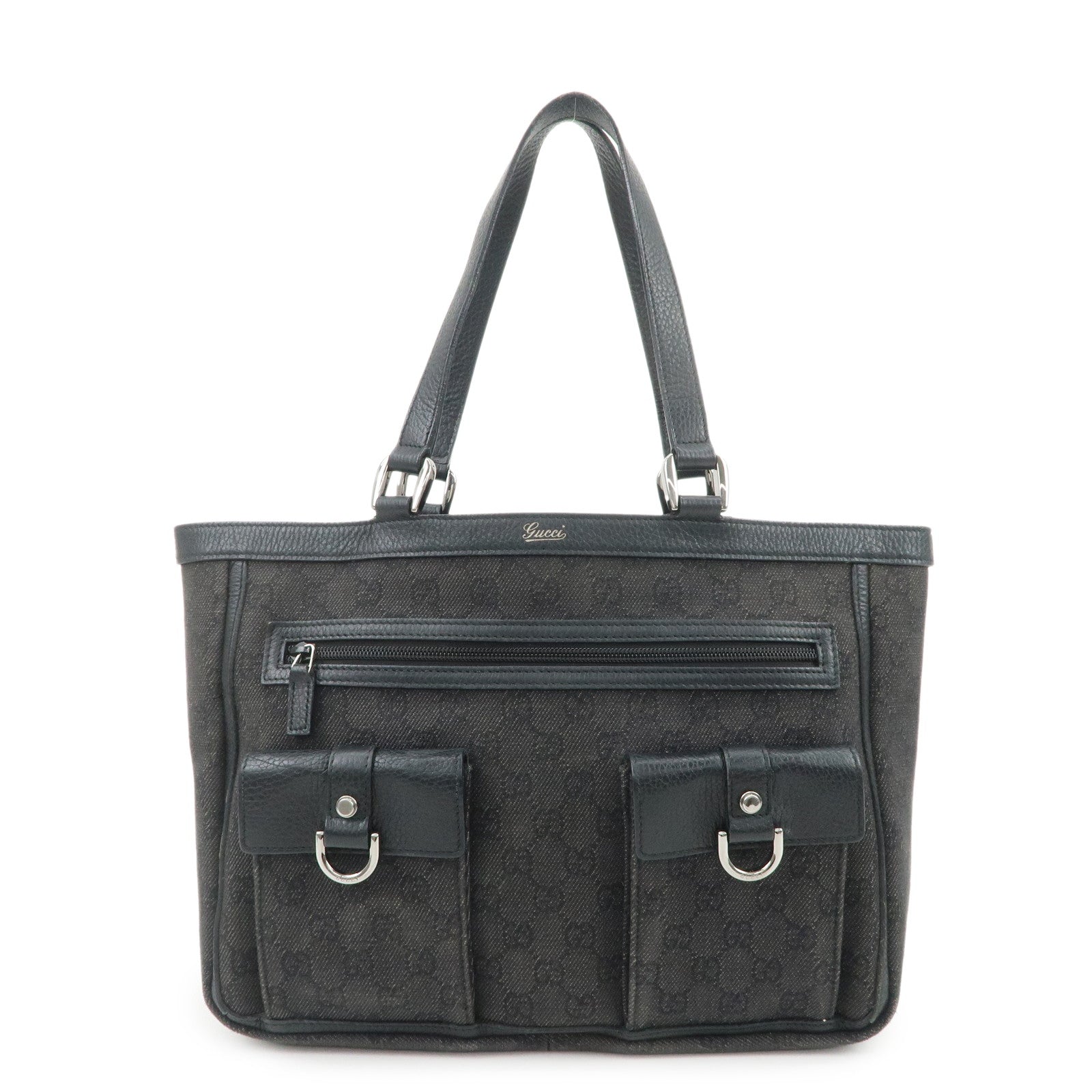 GUCCI Abbey GG Canvas Leather Tote Bag Shoulder Bag Black 268639