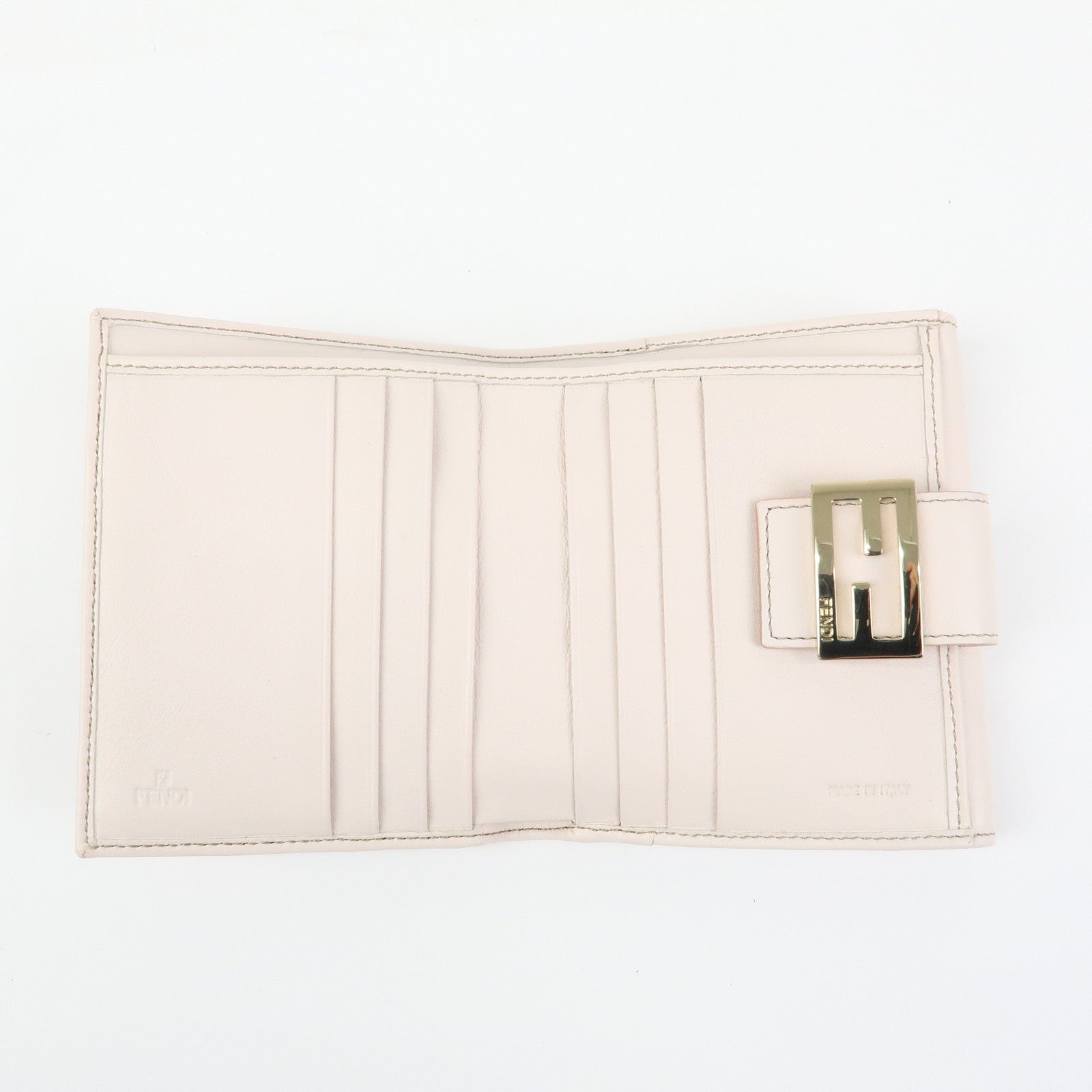 FENDI Zucchino Flower Canvas Leather Compact Wallet Pink 8M0188