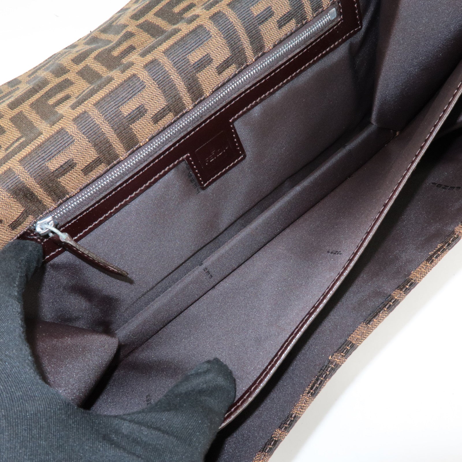 FENDI Zucca Canvas Leather Shoulder Bag Brown Black 0916322 Used