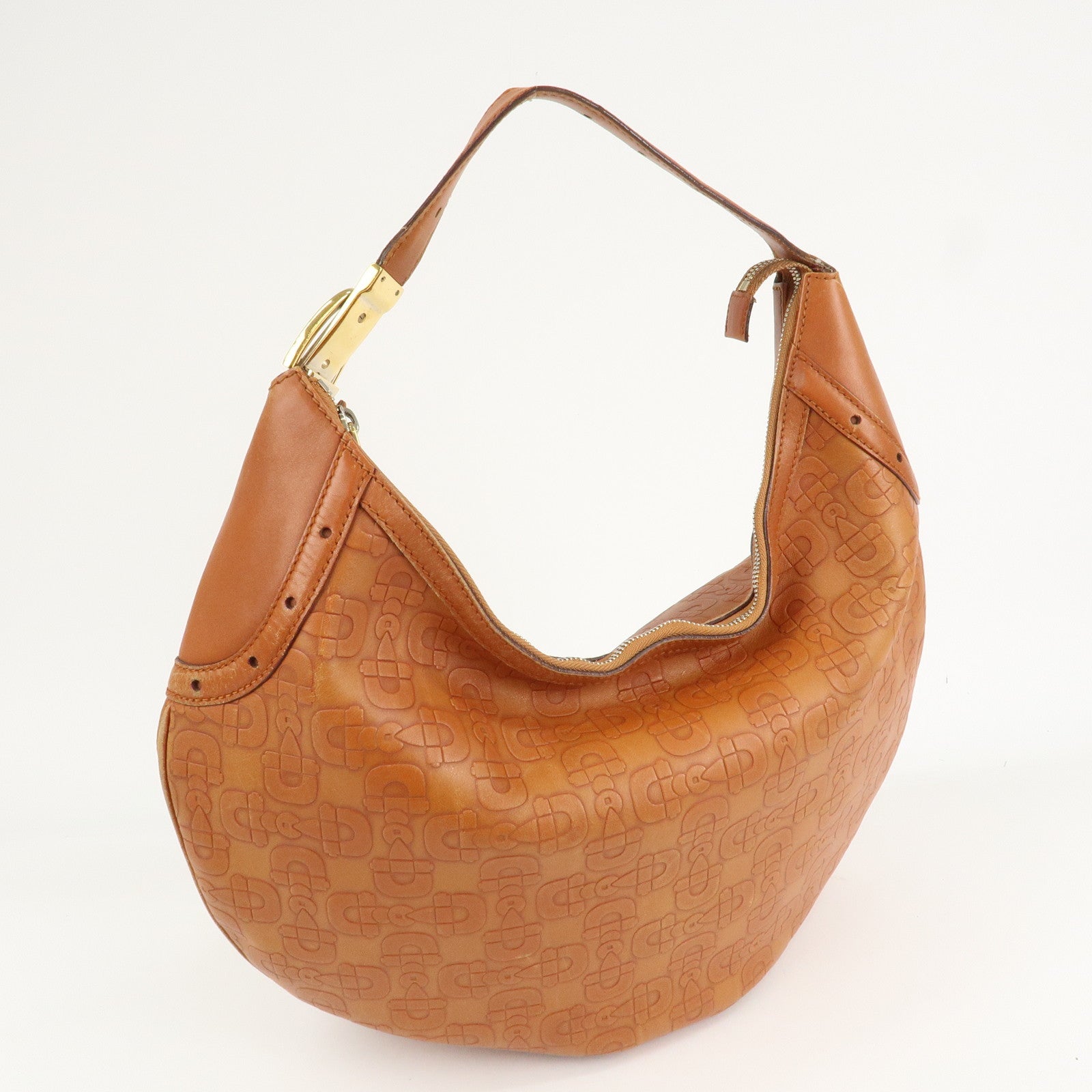 GUCCI Horsebit Leather Shoulder Bag Hand Bag Brown Gold HDW 145764 Used