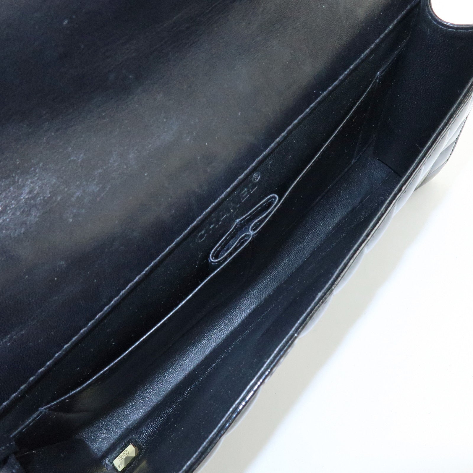 CHANEL Chocolate Bar COCO Mark Patent Leather Hand Bag Black