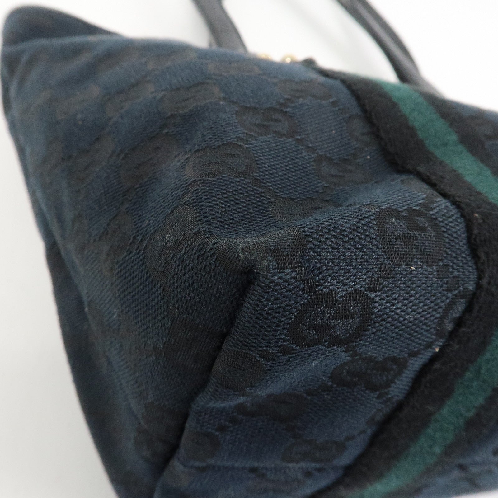 GUCCI Sherry GG Canvas Leather Tote Shoulder Bag Black 137396