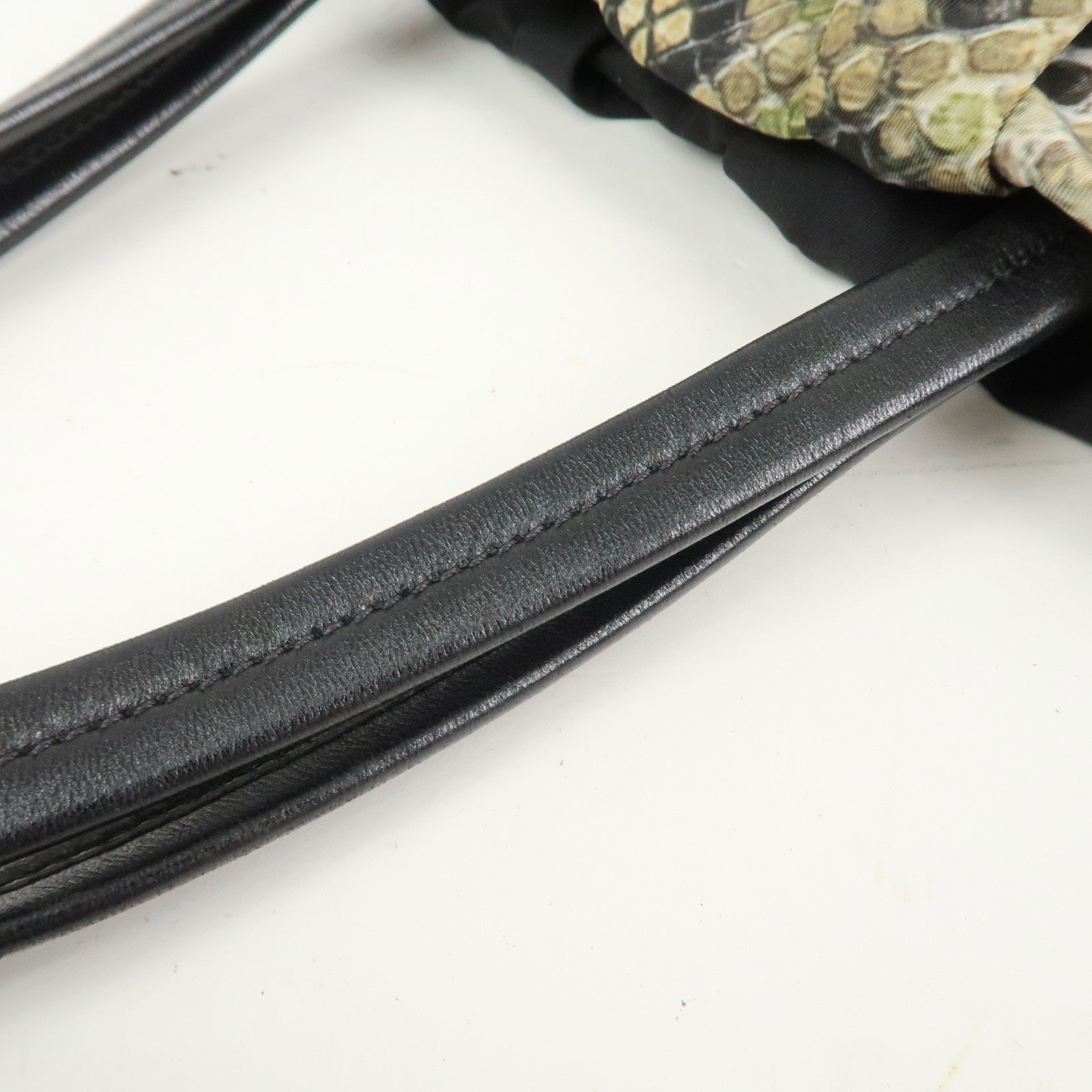 PRADA Logo Nylon Nappa Leather Shoulder Bag Black Green BR4230