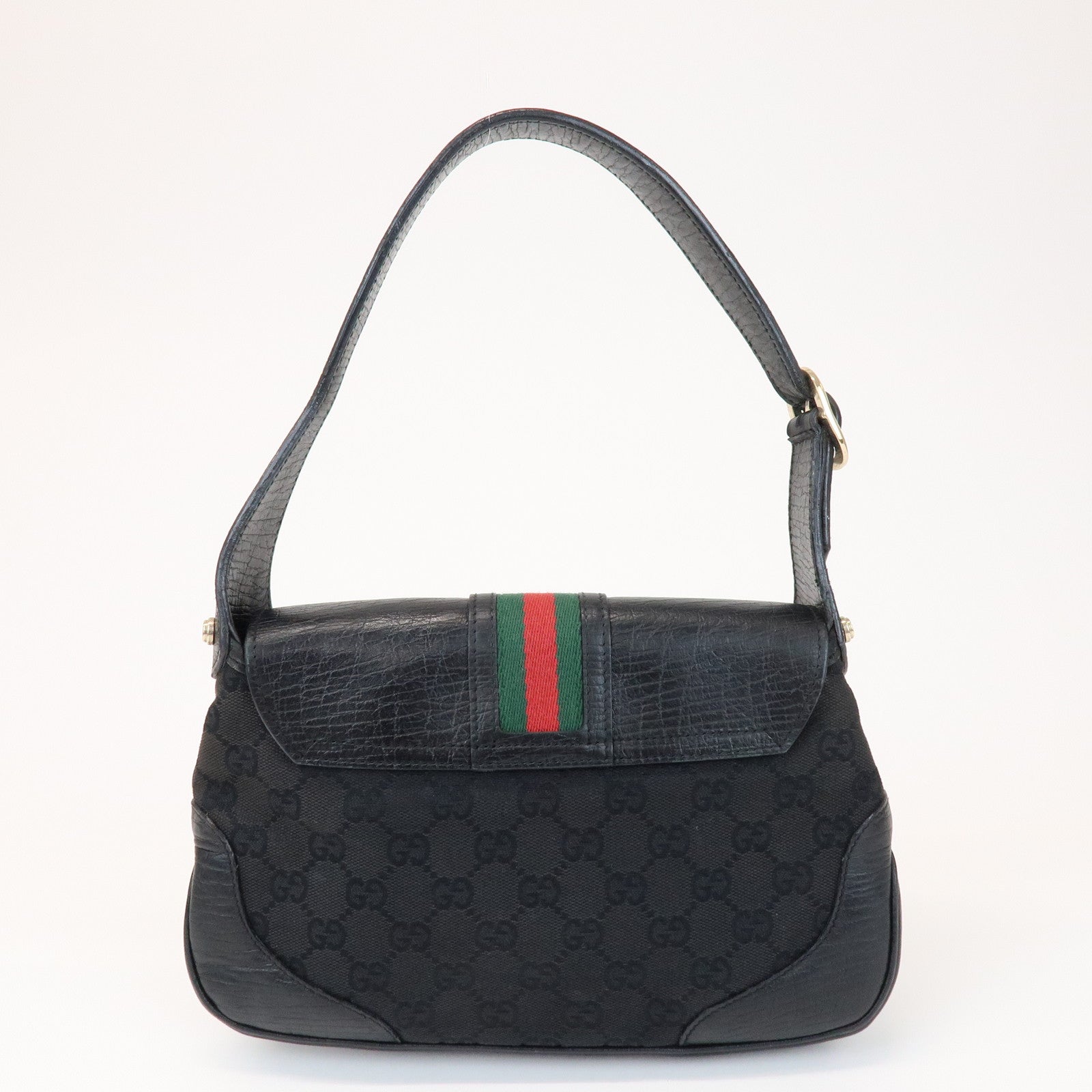 GUCCI Sherry GG Canvas Embossed Leather Shoulder Bag Black 130846