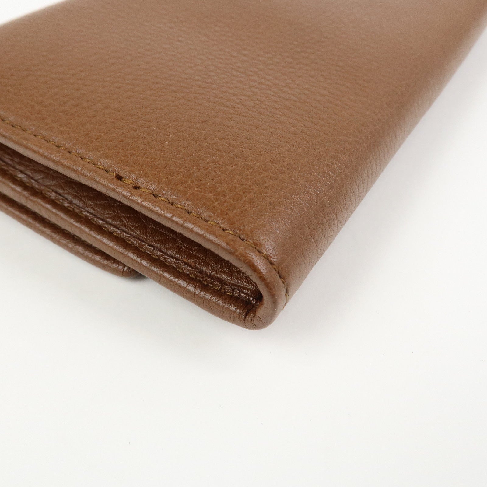 GUCCI Logo Leather Flap Long Wallet Brown 323396