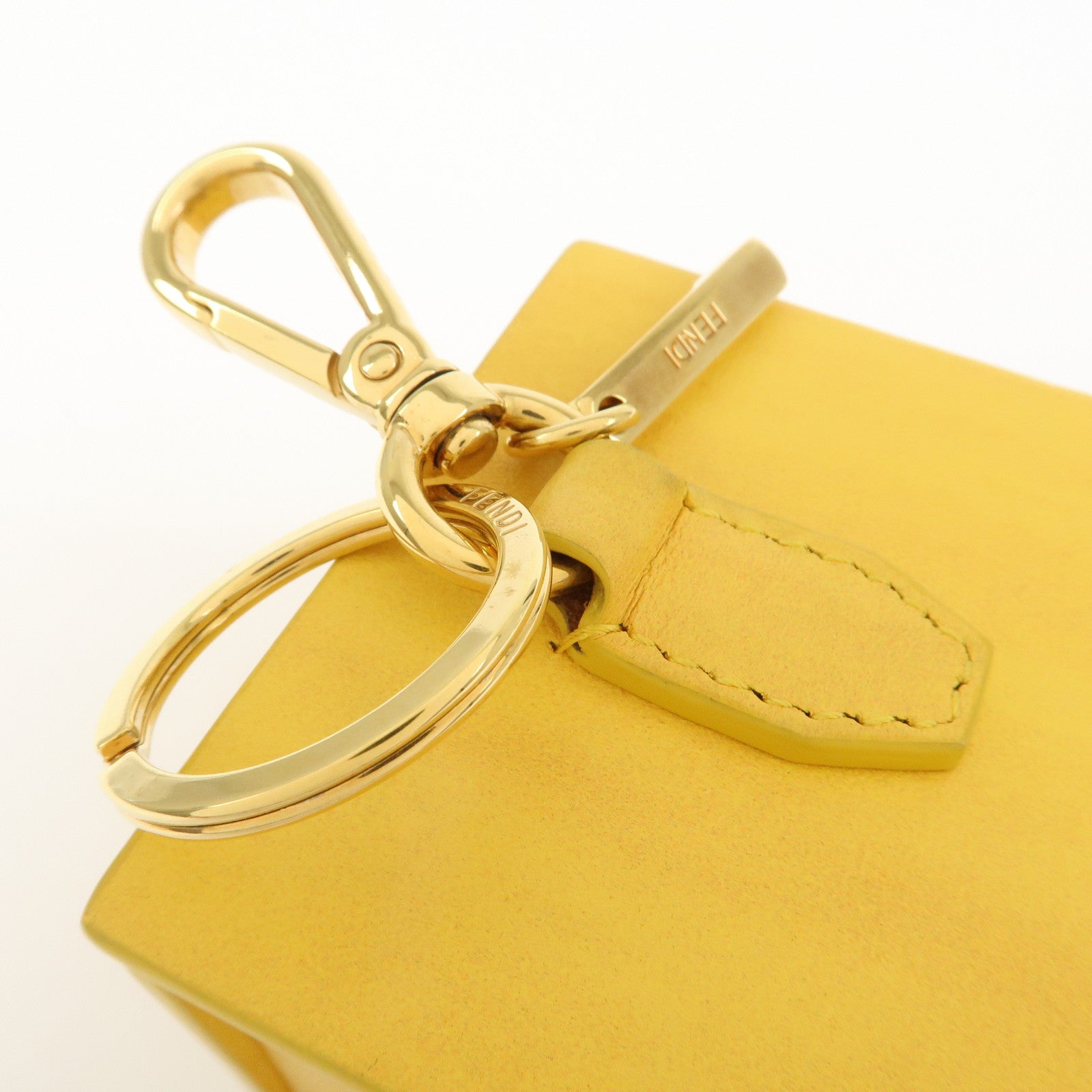 FENDI Logo Leather Mini Box Bag Charm Key Holder Yellow 7AR894