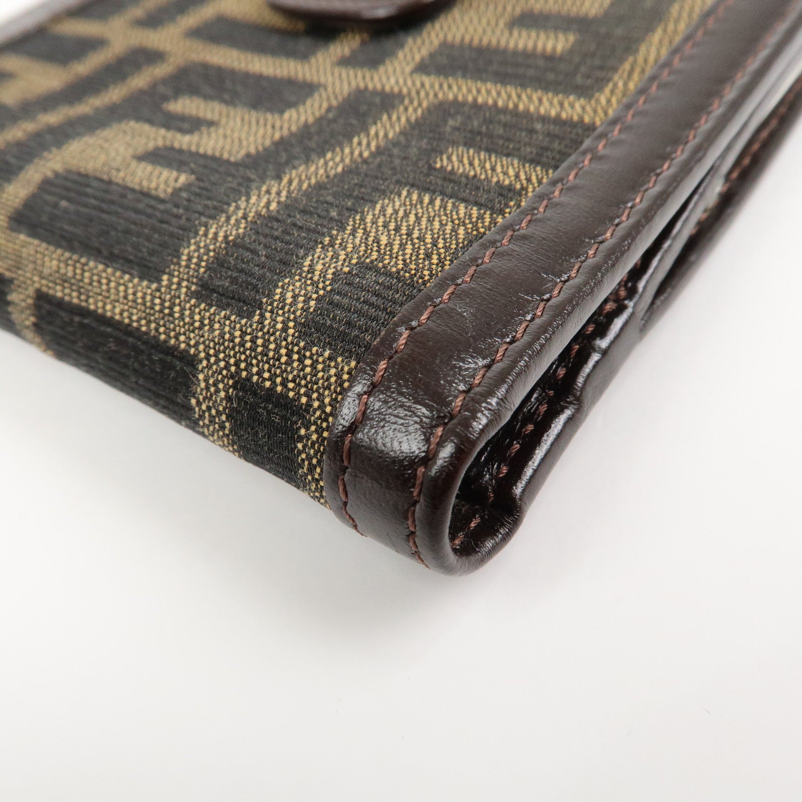 FENDI Zucca Canvas Leather Bi-fold Compact Wallet Brown Black