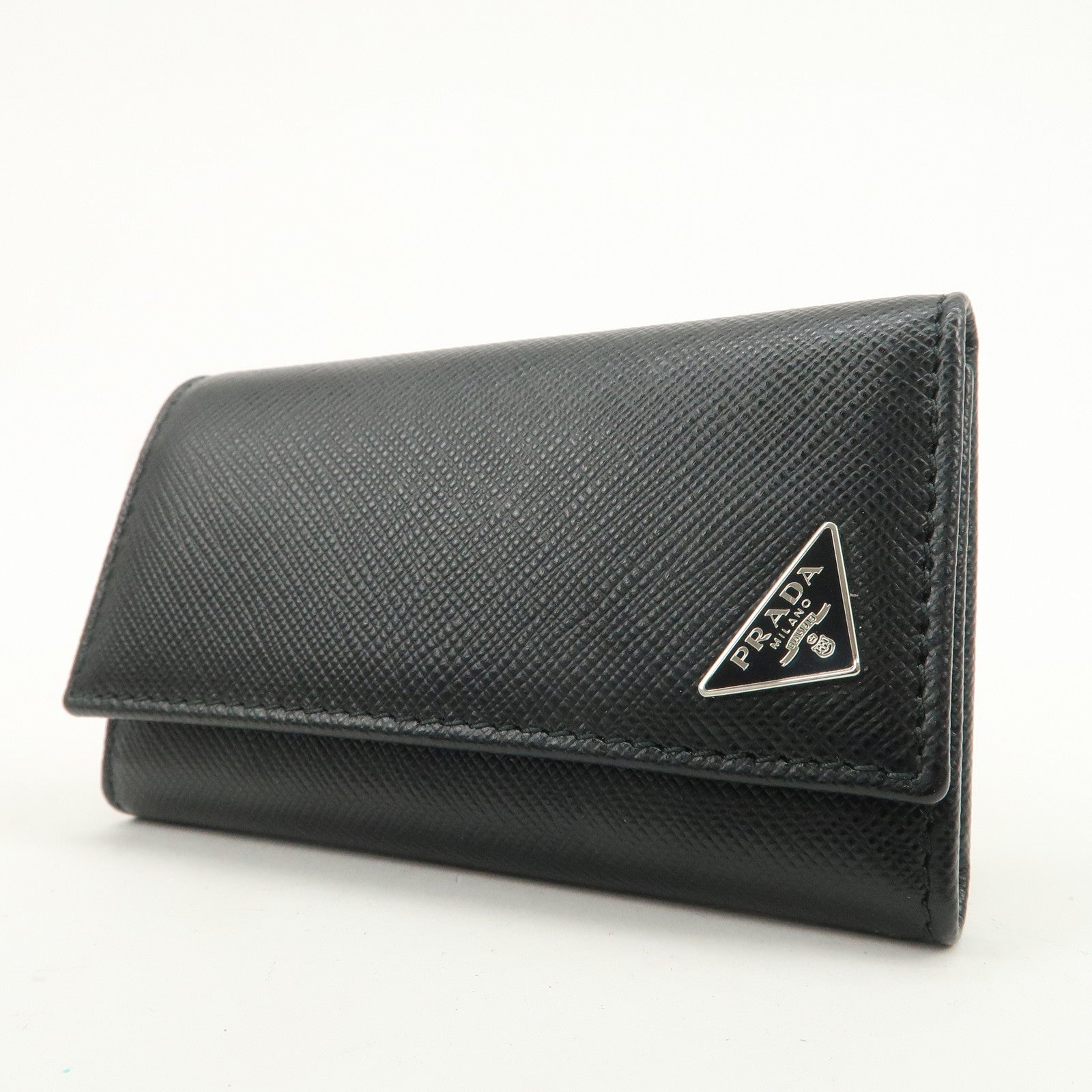 PRADA Triangle Logo Saffiano Leather 6 Rings Key Case Black 2PG222