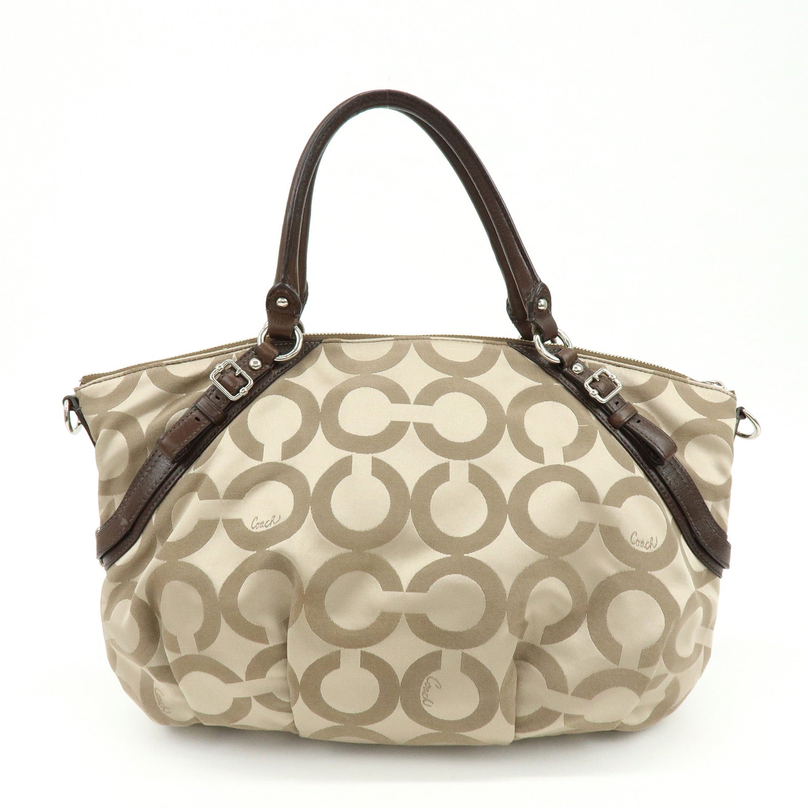 COACH Signature Nylon Learher 2Way Shoulder Bag Hand Bag Gold Brown