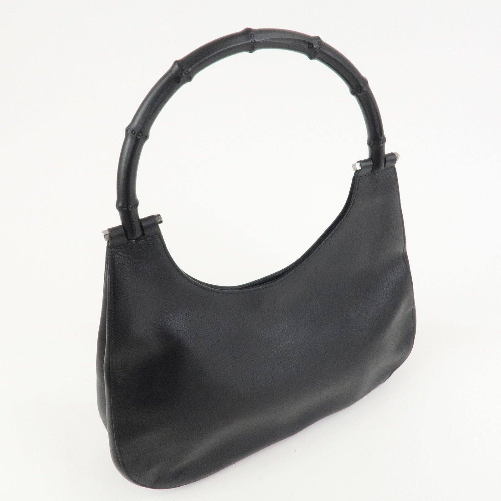 GUCCI Bamboo Leather Shoulder Bag Hand Bag Black 001.3760