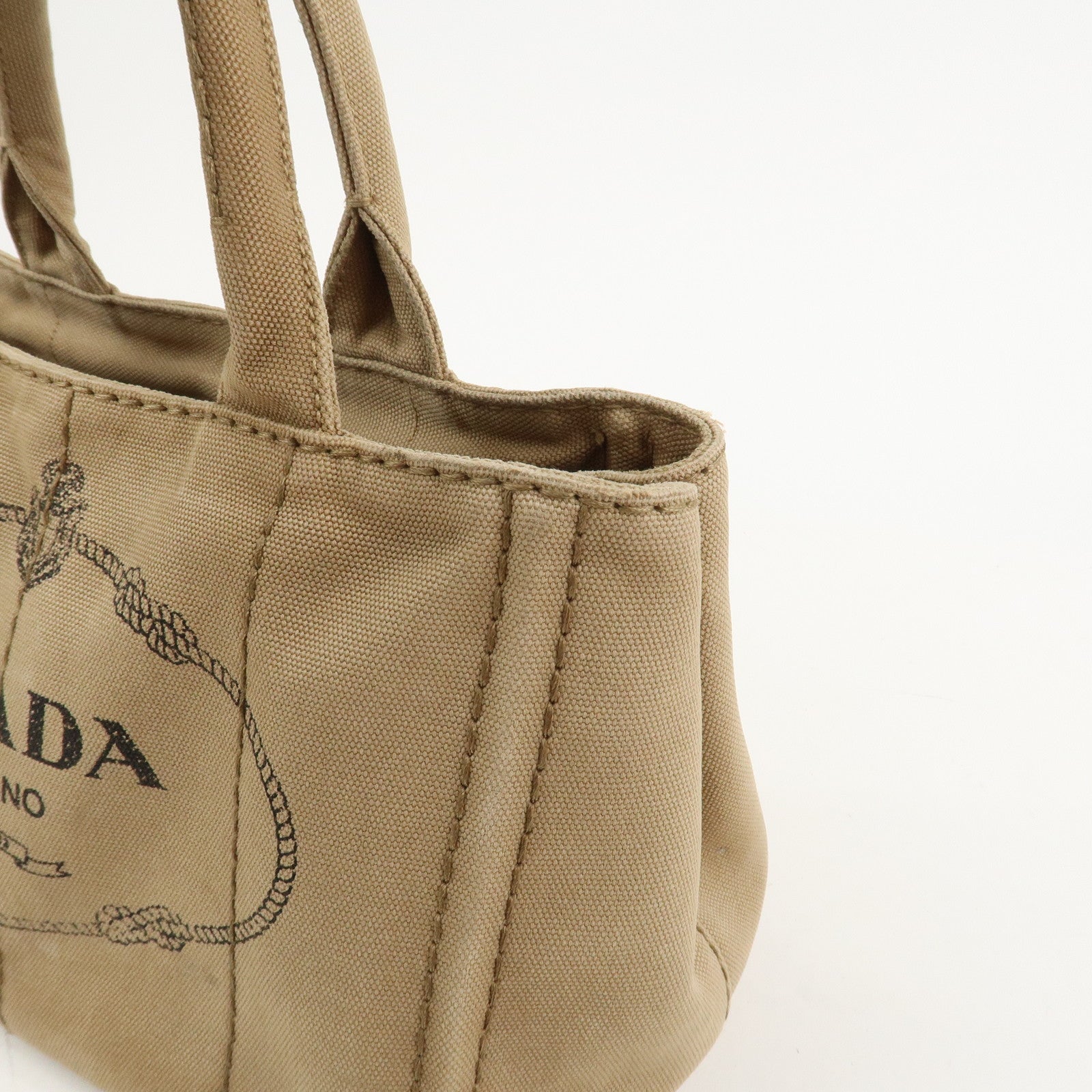 PRADA Logo Canapa Mini Canvas 2Way Bag Hand Bag Beige 1BG439