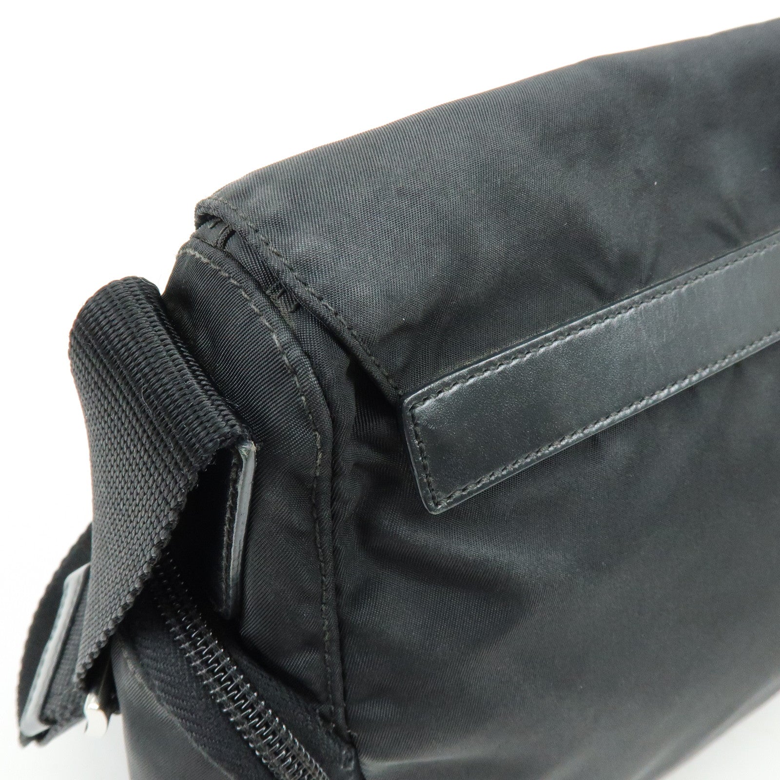 PRADA Triangle Logo Nylon Leather Shoulder Bag Crossbody Bag Black