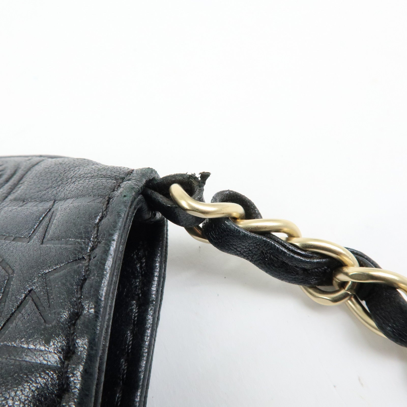 CHANEL Icon Line COCO Mark Lamb Skin Chain Shoulder Bag Black