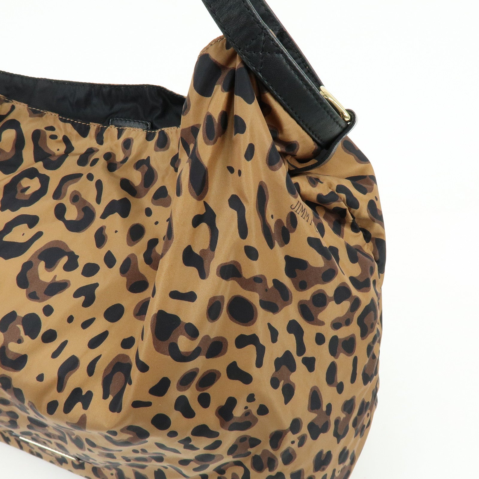 JIMMY CHOO Nylon Leather Shoulder Bag Hand Bag Animal Print Brown