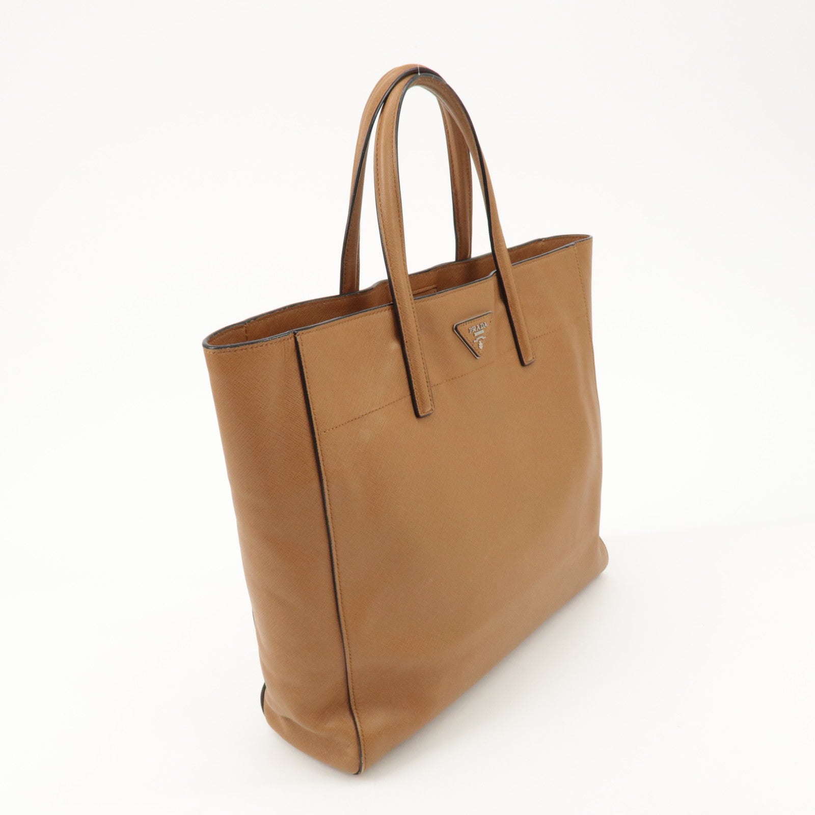 PRADA Triangle Logo Saffiano Leather 2Way Tote Bag Brown BN2666