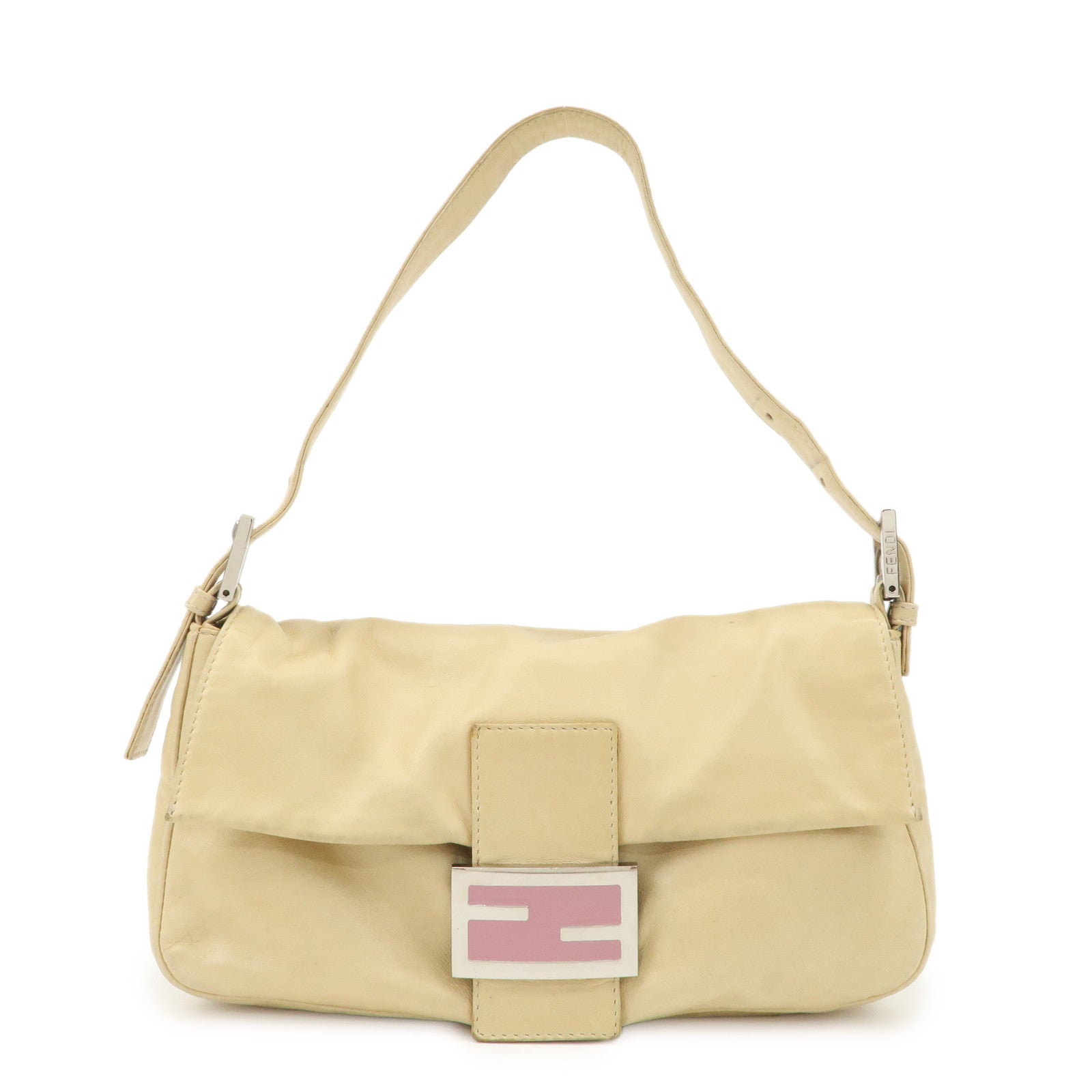 FENDI Mamma Baguette Leather Shoulder Bag Hand Bag Ivory 26424