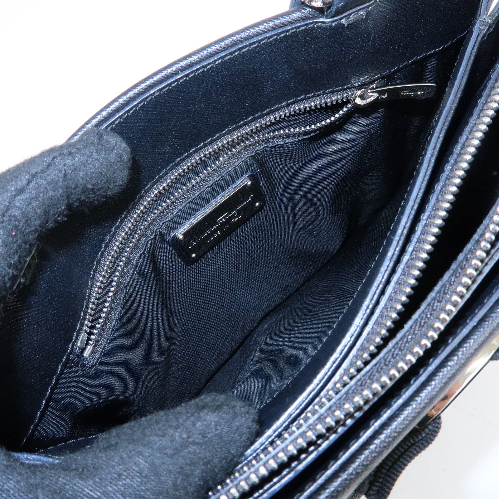 Ferragamo Vara Ribbon Leather 2Way Bag Hand Bag Black