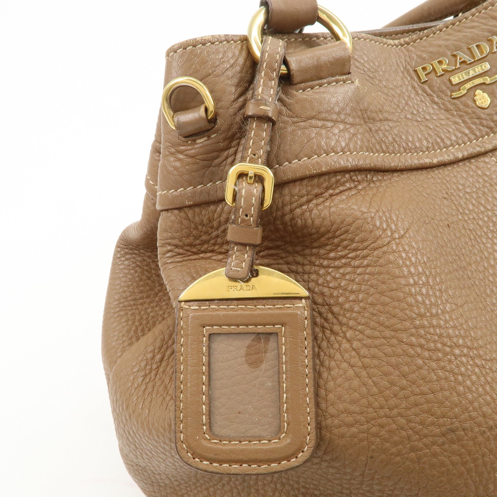 PRADA Calf Leather 2Way Bag Hand Bag Shoulder Bag Brown