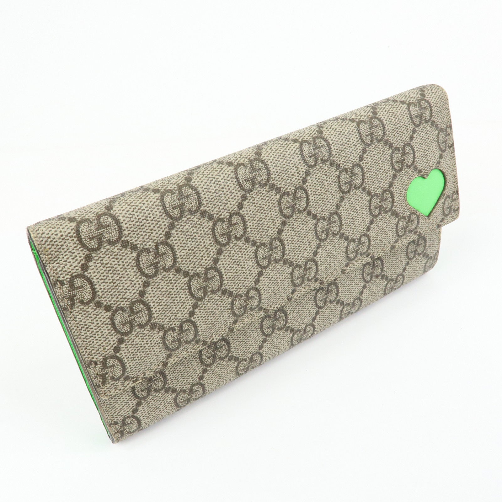 GUCCI GG Supreme Leather Long Flap Wallet Beige Green 323223