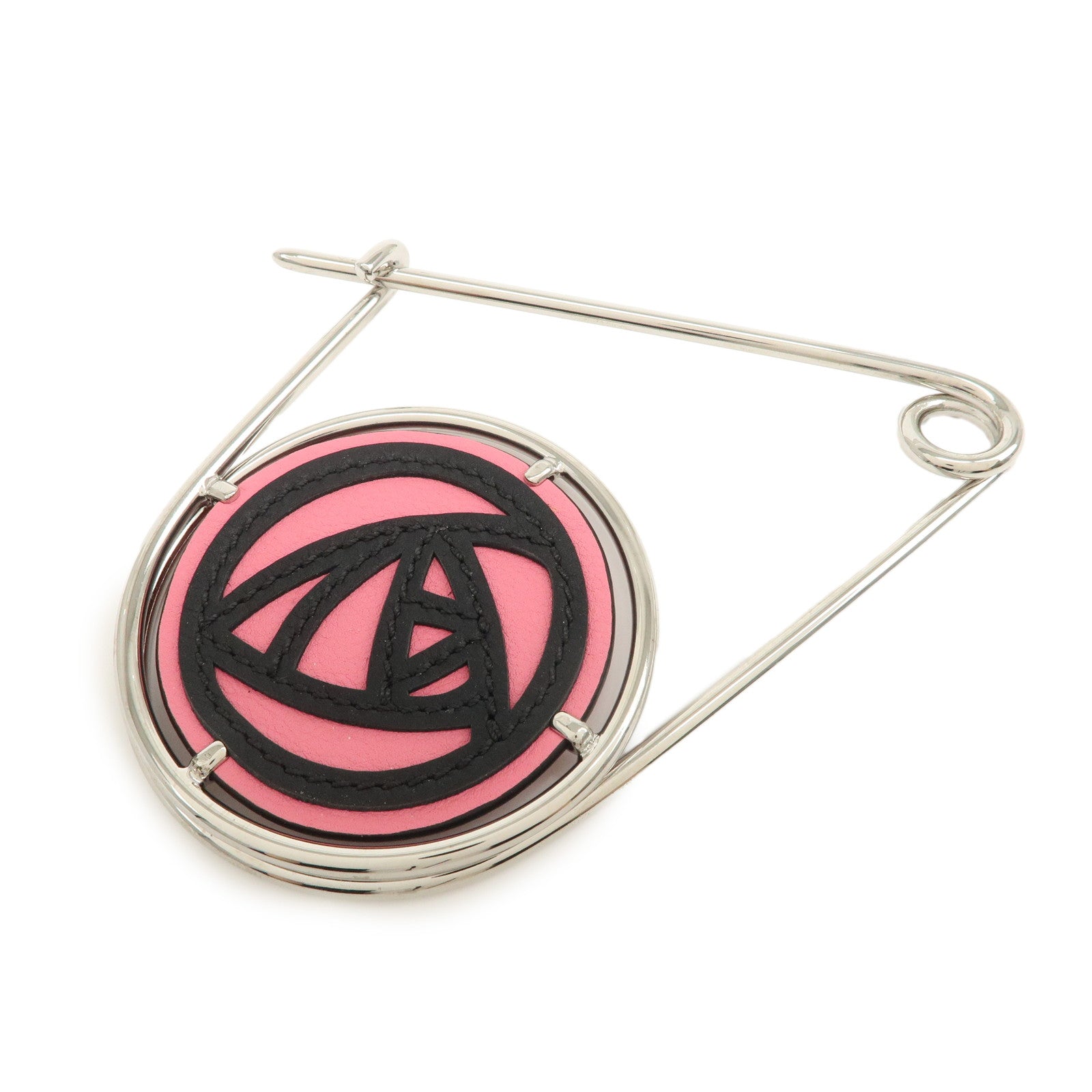 LOEWE Leather Metal Rose Meccano Pin Pink Black Silver