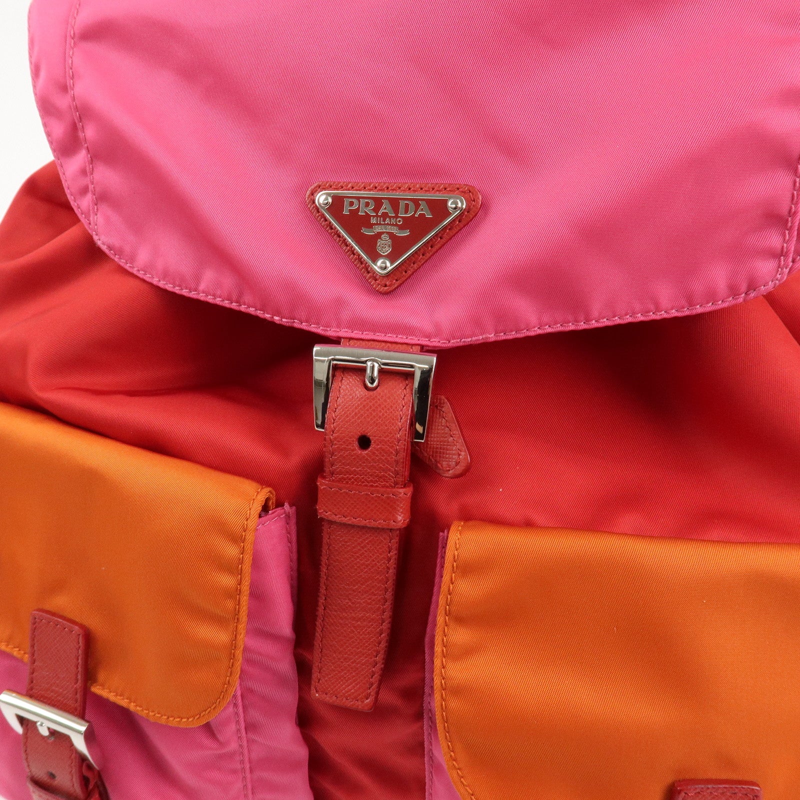 PRADA Triangle Logo Nylon Leather Backpack Ruck Sack Pink B6677 Used