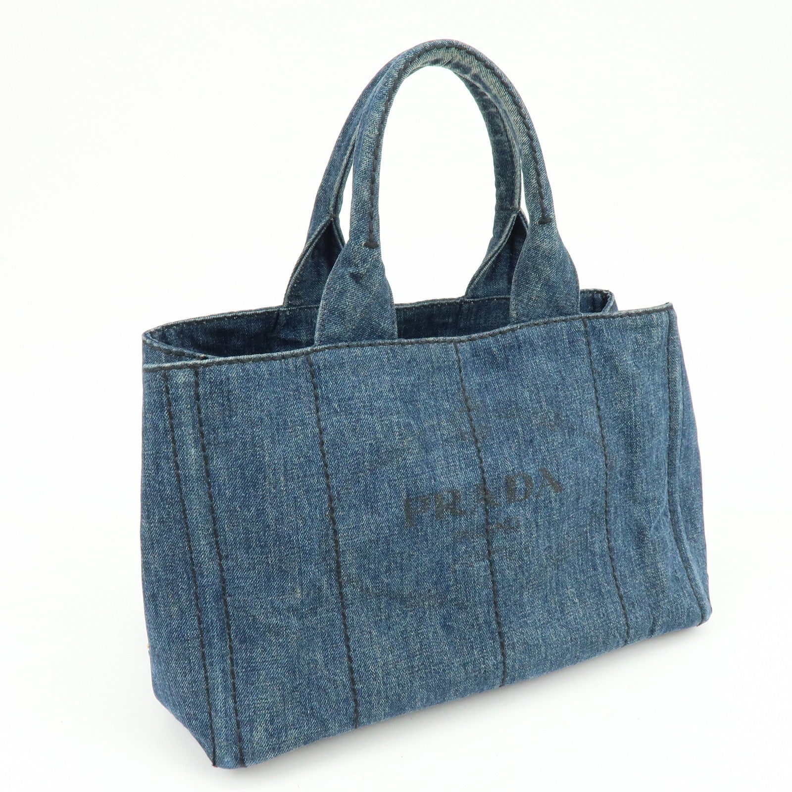 PRADA Triangle Logo Canapa Denim Tote Bag Hand Bag Denim Blue