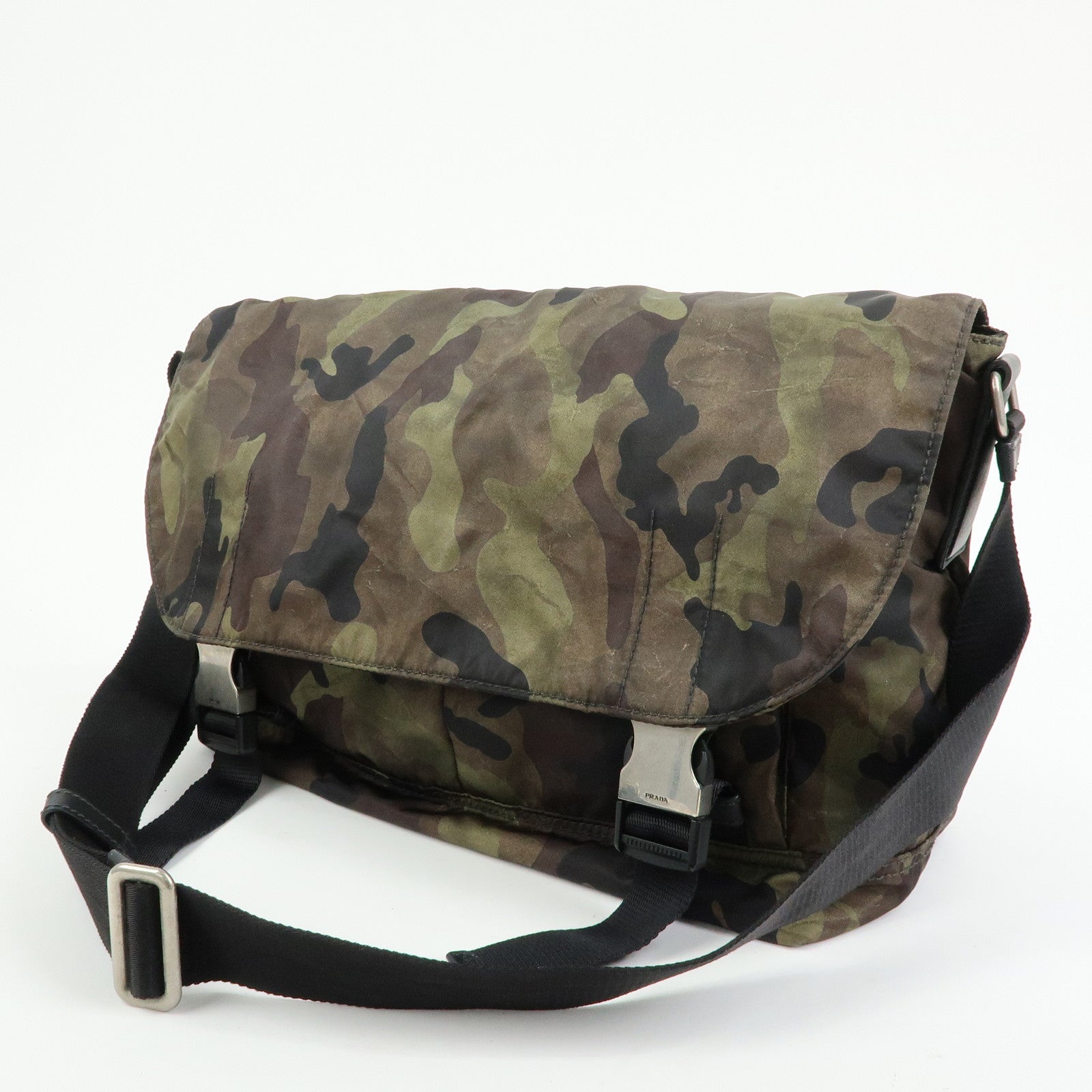PRADA Triangle Logo Camouflage Nylon Saffiano Leather Shoulder Bag
