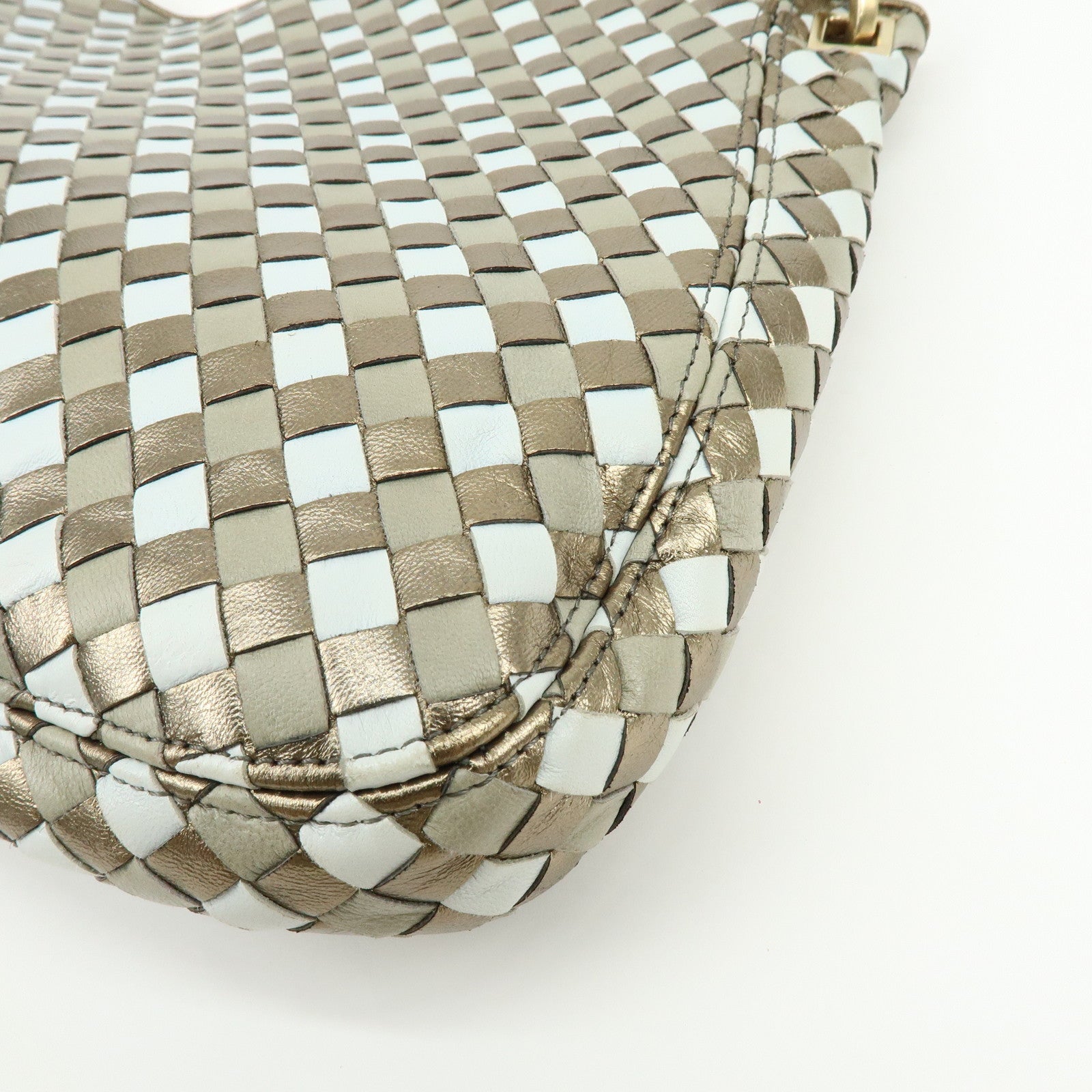 BOTTEGA VENETA Intrecciato Leather Shoulder Bag Gold Blue 101001