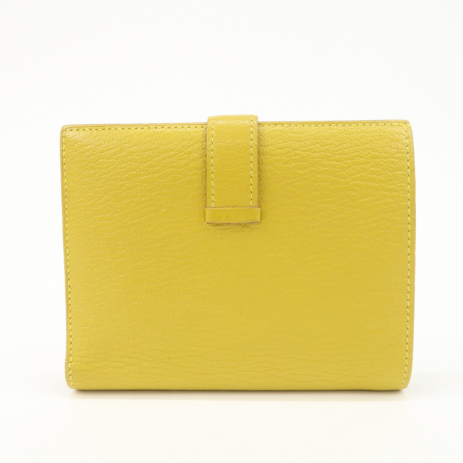 HERMES Leather Bearn Mini Compact Wallet D Stamped Yellow