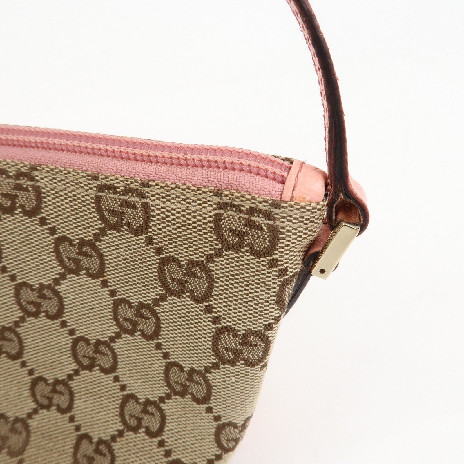 GUCCI Boat Bag GG Canvas Leather Hand Bag Brown Pink 07198
