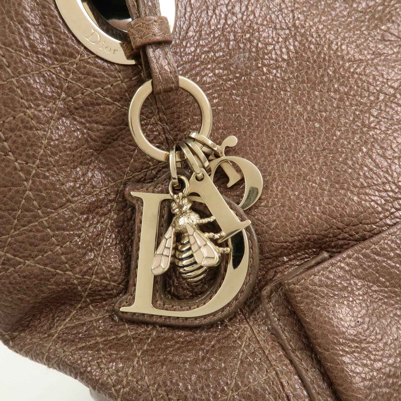 Christian Dior Lady Dior Leather Tote Bag Shoulder Bag Brown