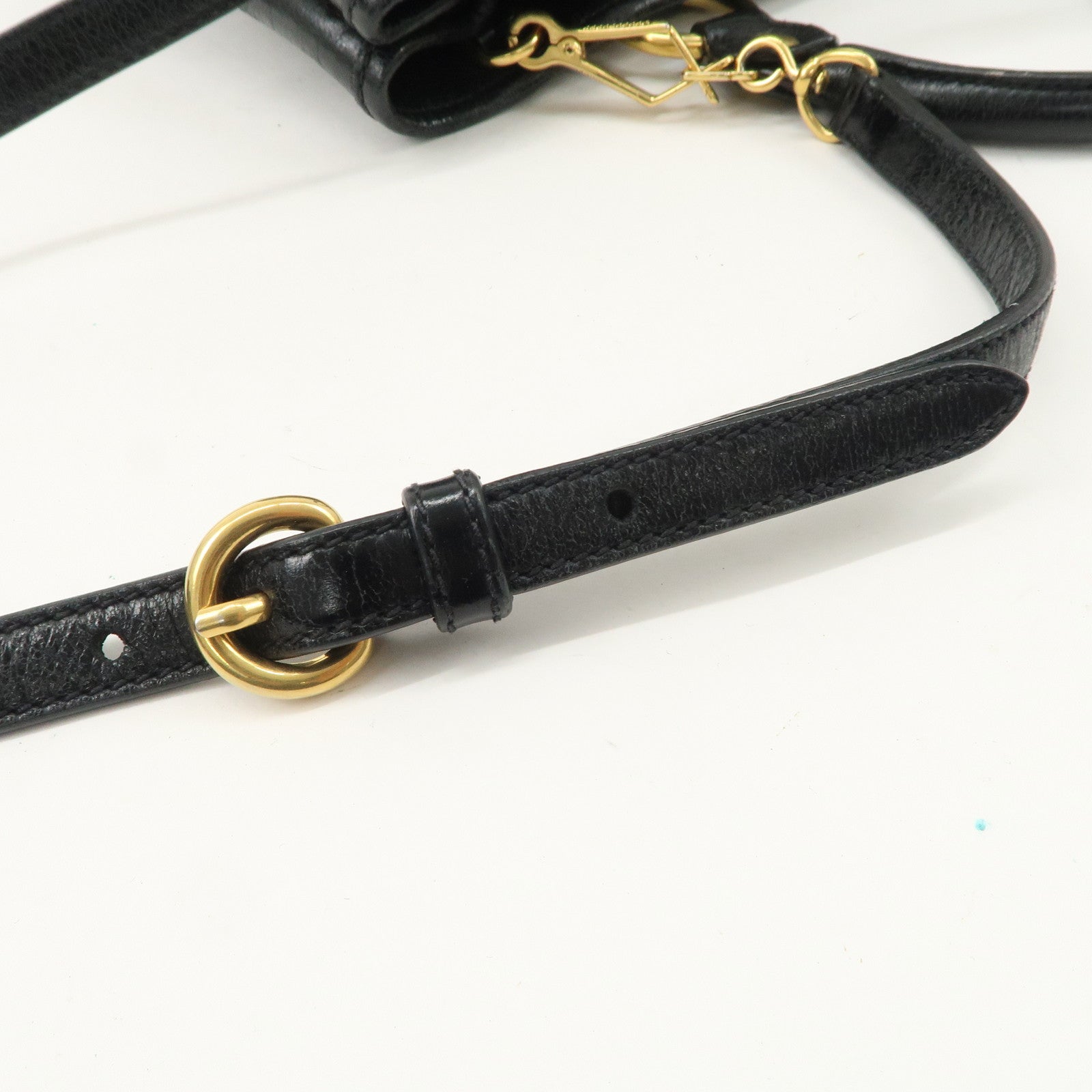 MIUMIU Logo Leather 2WAY Hand Bag Black Gold Hardware RN0685 Used
