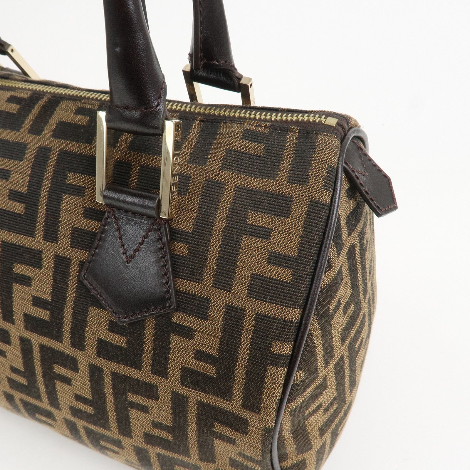FENDI Zucca Canvas Leather Mini Boston Bag Black Brown 8BL104