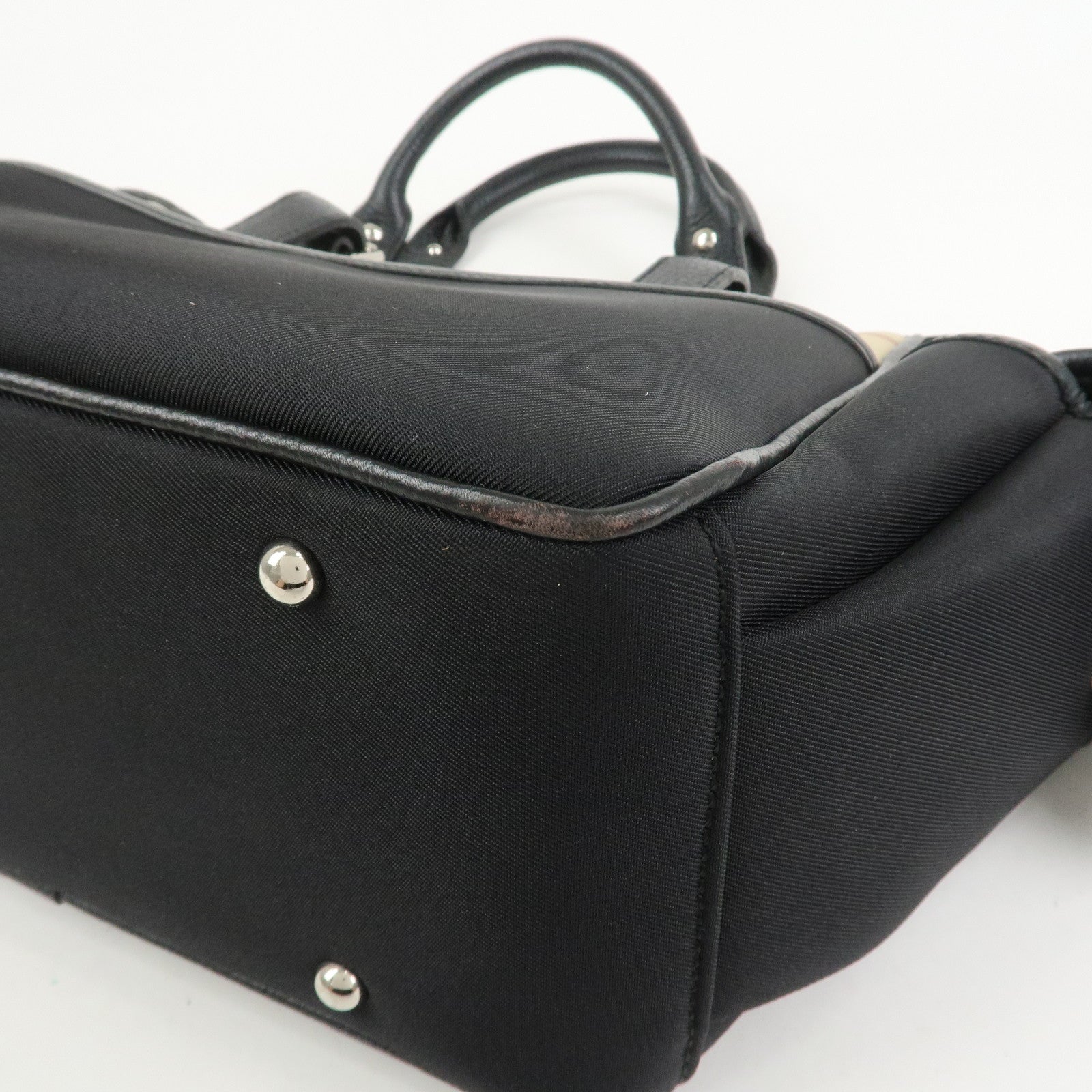 BURBERRY Nova Plaid Nylon Leather Tote Bag Hand bag Black