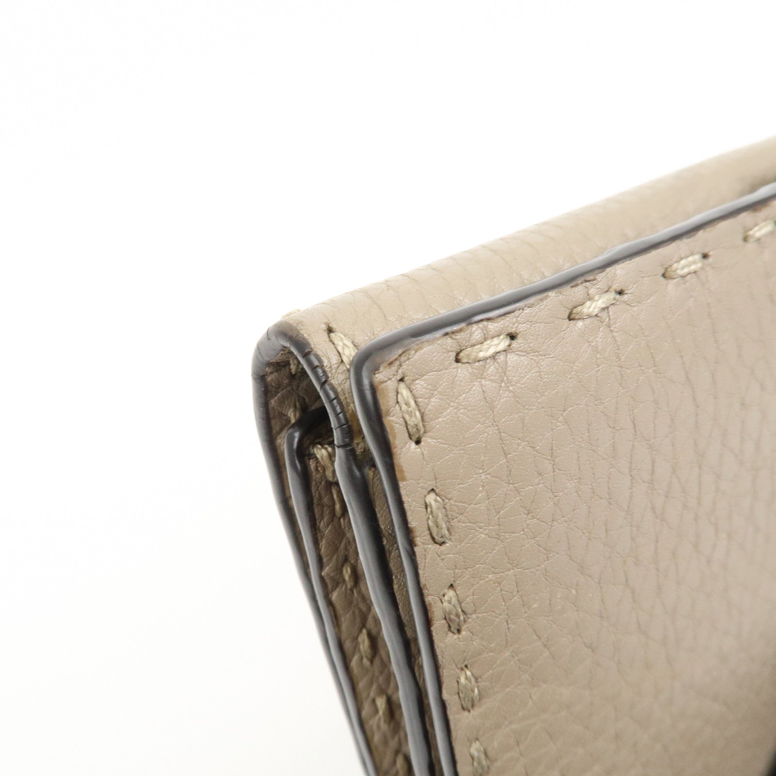 FENDI Seleria Leather Peekaboo Long Wallet Beige 8M0308