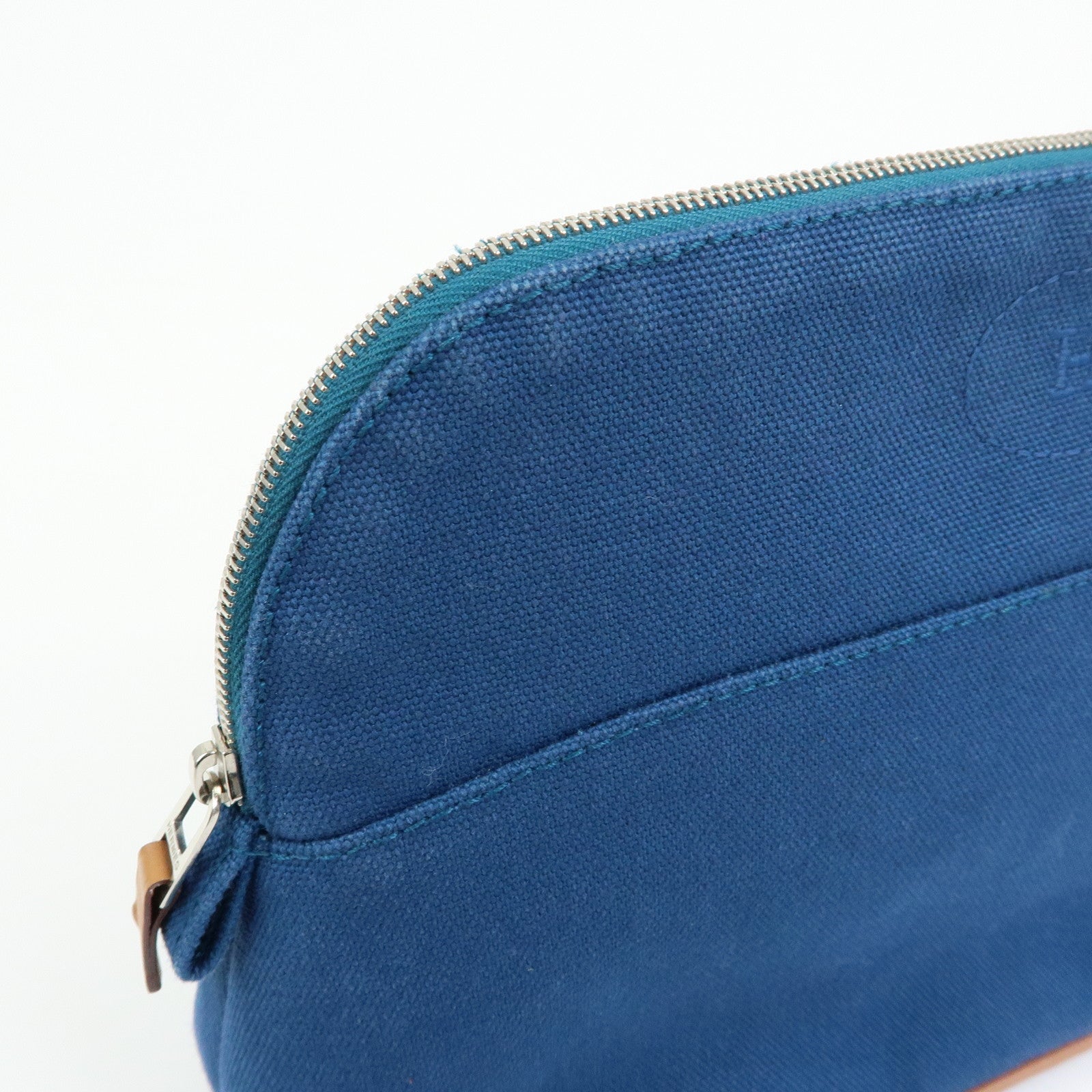 HERMES Bolide MM Cotton Leather Costmetic Pouch Blue
