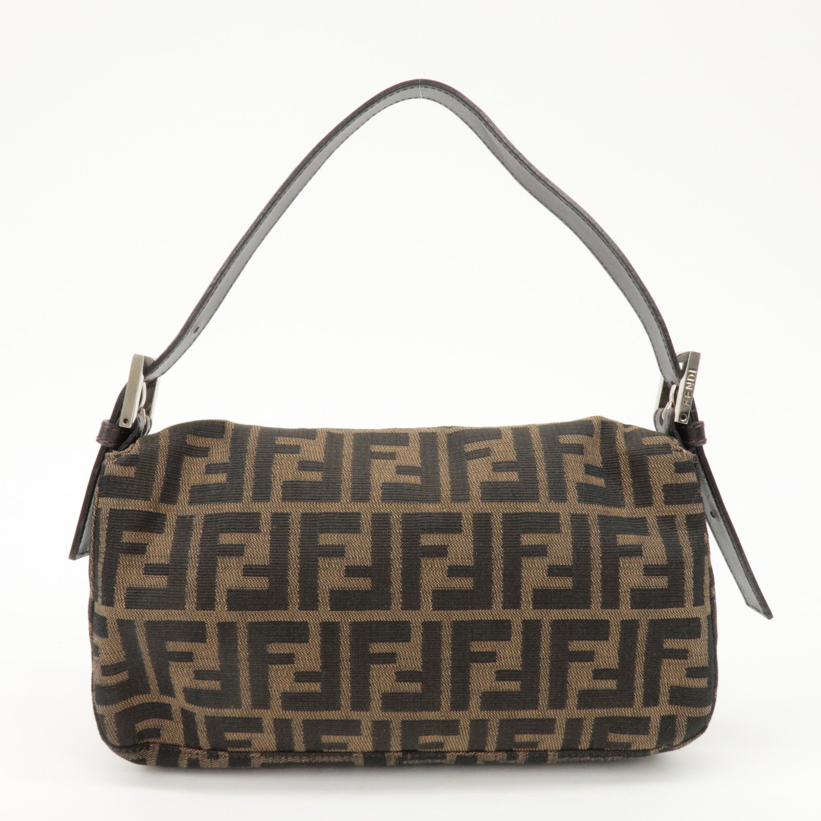 FENDI Mamma Baguette Zucca Canvas Shoulder Bag Brown Black 26424 Used
