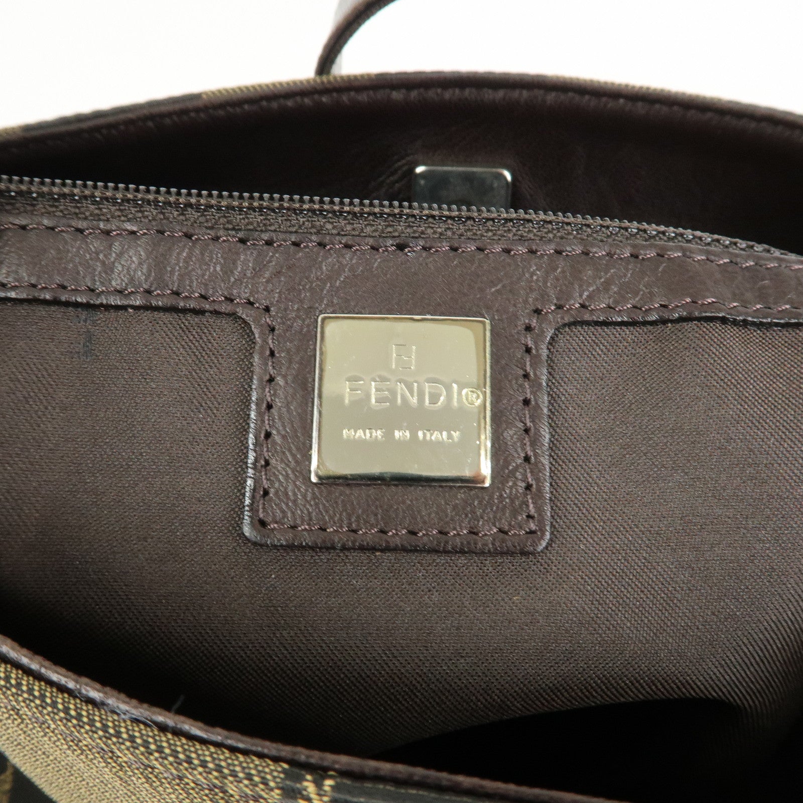FENDI Pequin Logo Canvas Leather Shoulder Bag Hand Bag Brown 26652