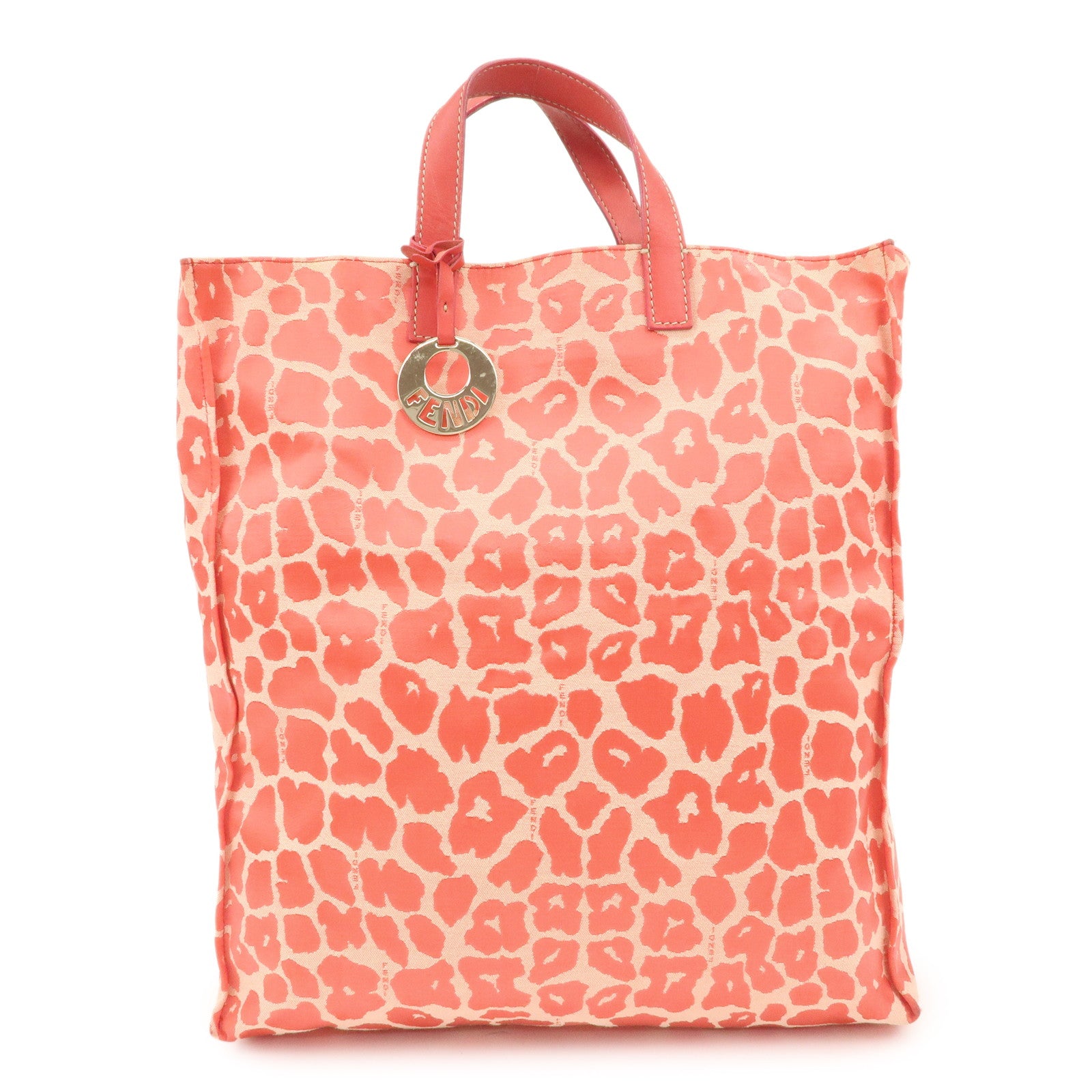 FENDI Canvas Leather Leopard Tote Bag Hand Bag Pink 8BH173