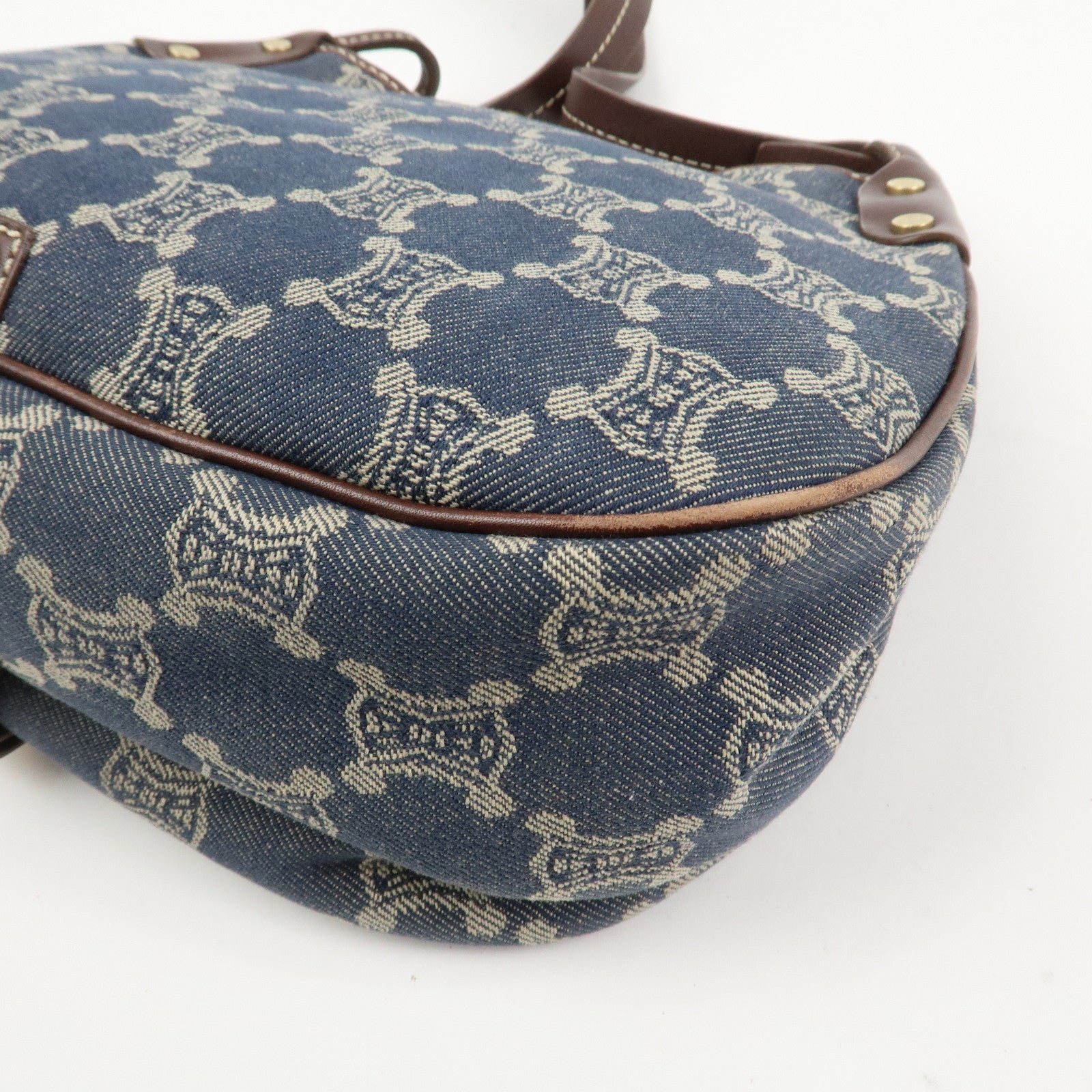 CELINE Macadam Logo Canvas Leather Shoulder Bag Crossbody Bag Denim