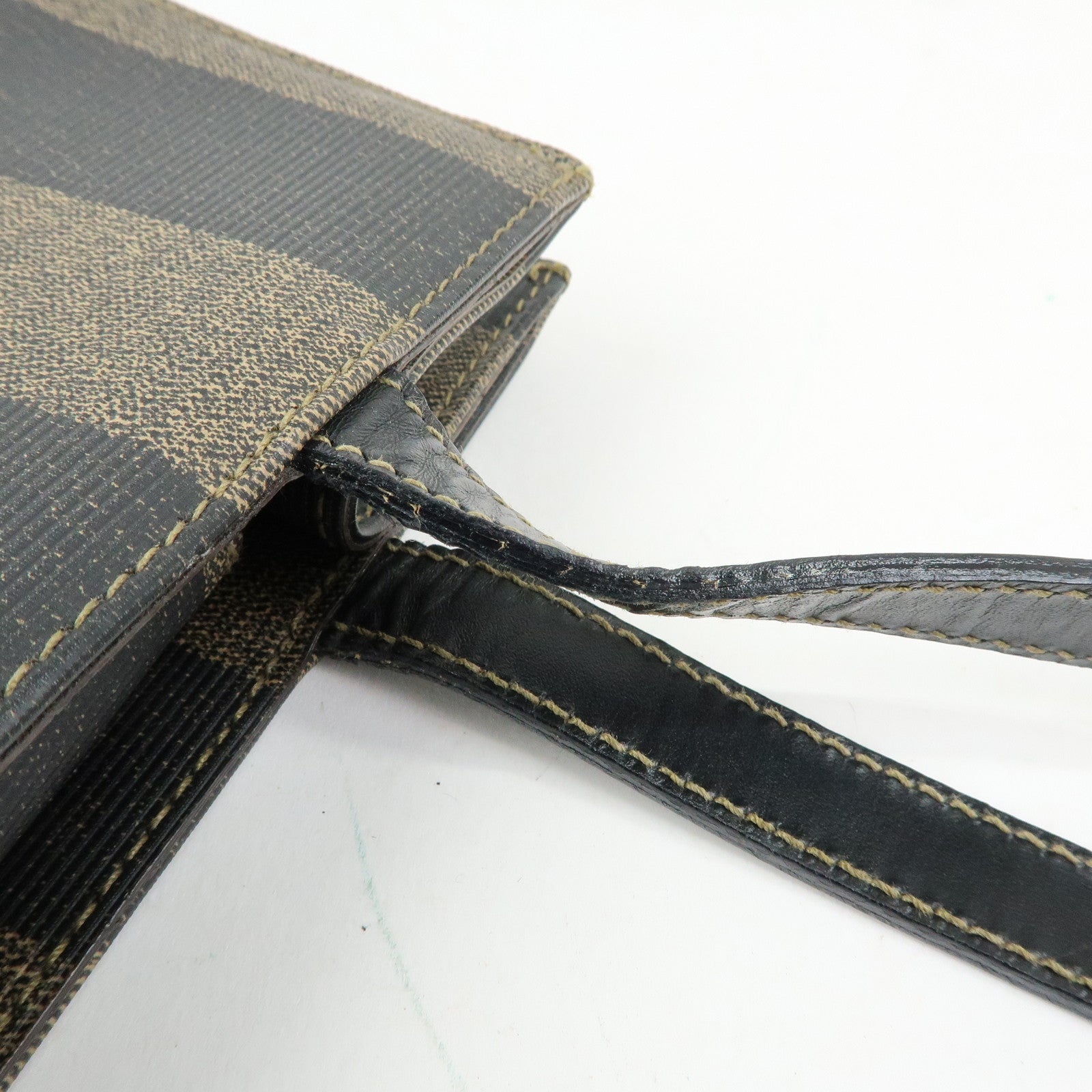 FENDI Pequin PVC Leather Tote Bag Shoulder Bag Black Brown 259980