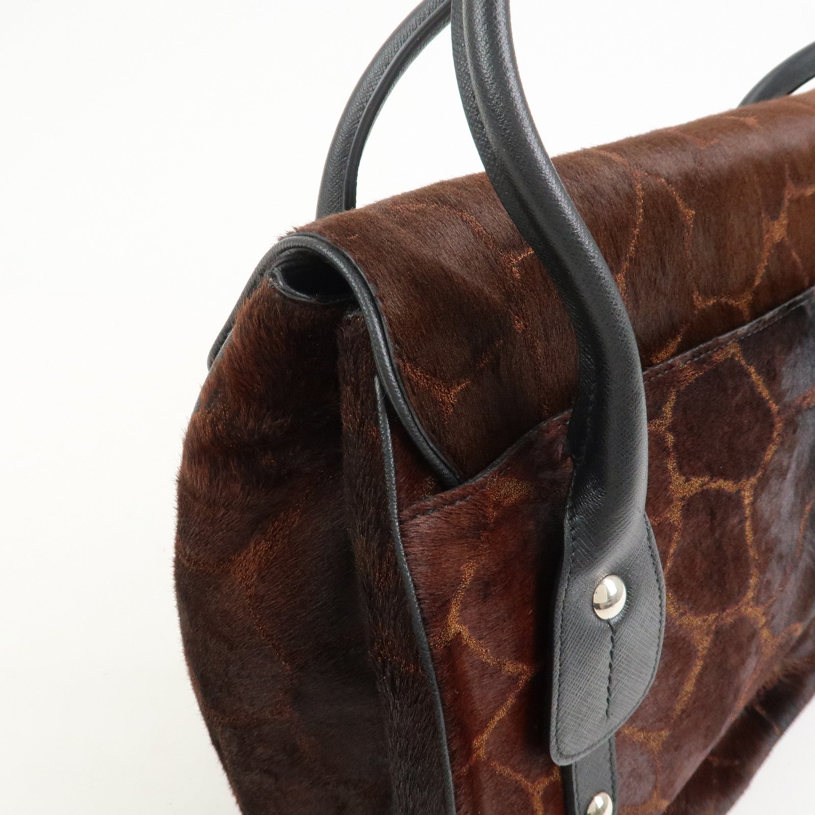 Ferragamo Gancini Logo Unborn Calf Leather Shoulder Bag Brown