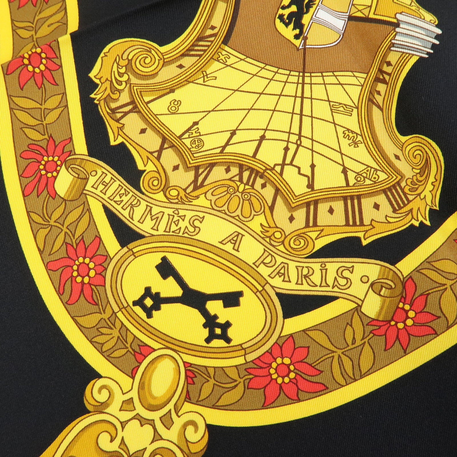 HERMES Carre 90 Silk 100% Scarf IN SALZBURG Black Gold
