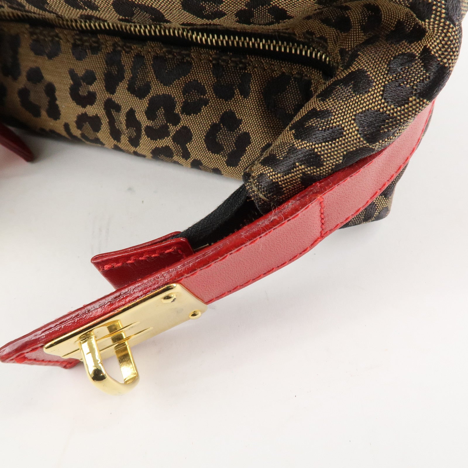 FENDI Canvas Leather Leopard Vanity Bag Cosmetic Pouch 26360 Used