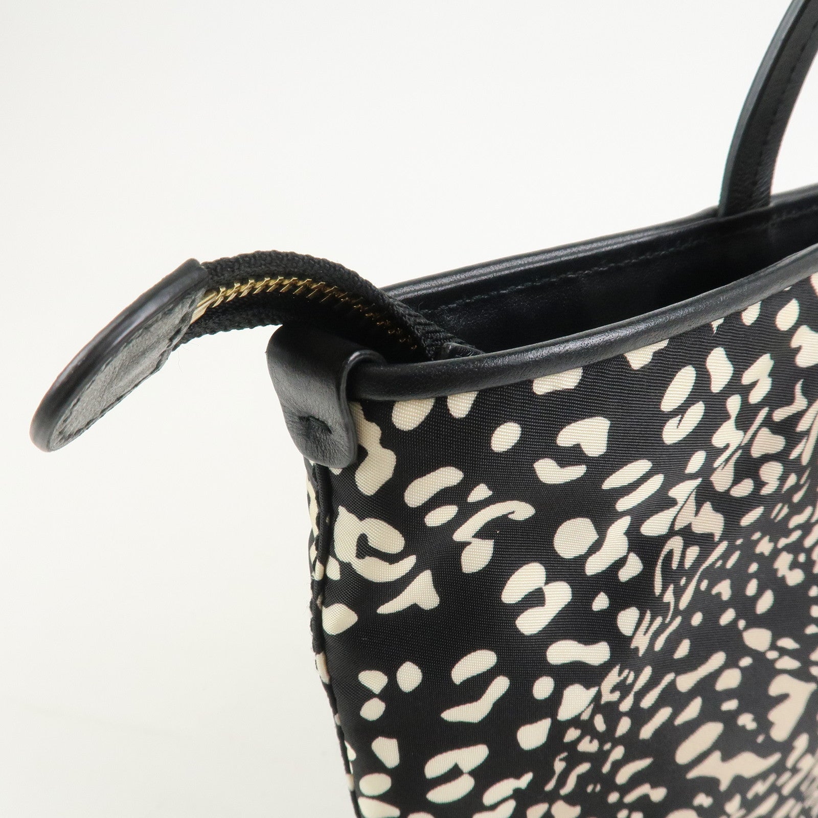 Ferragamo Gancini Nylon Leather Tote Bag Hand Bag Leopard Black