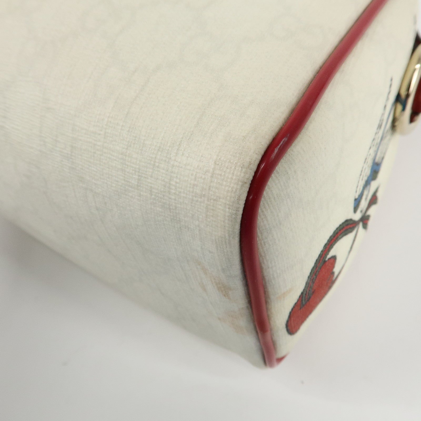 GUCCI Joyline GG Supreme Leather Mini Boston Bag White Red 190257 Used