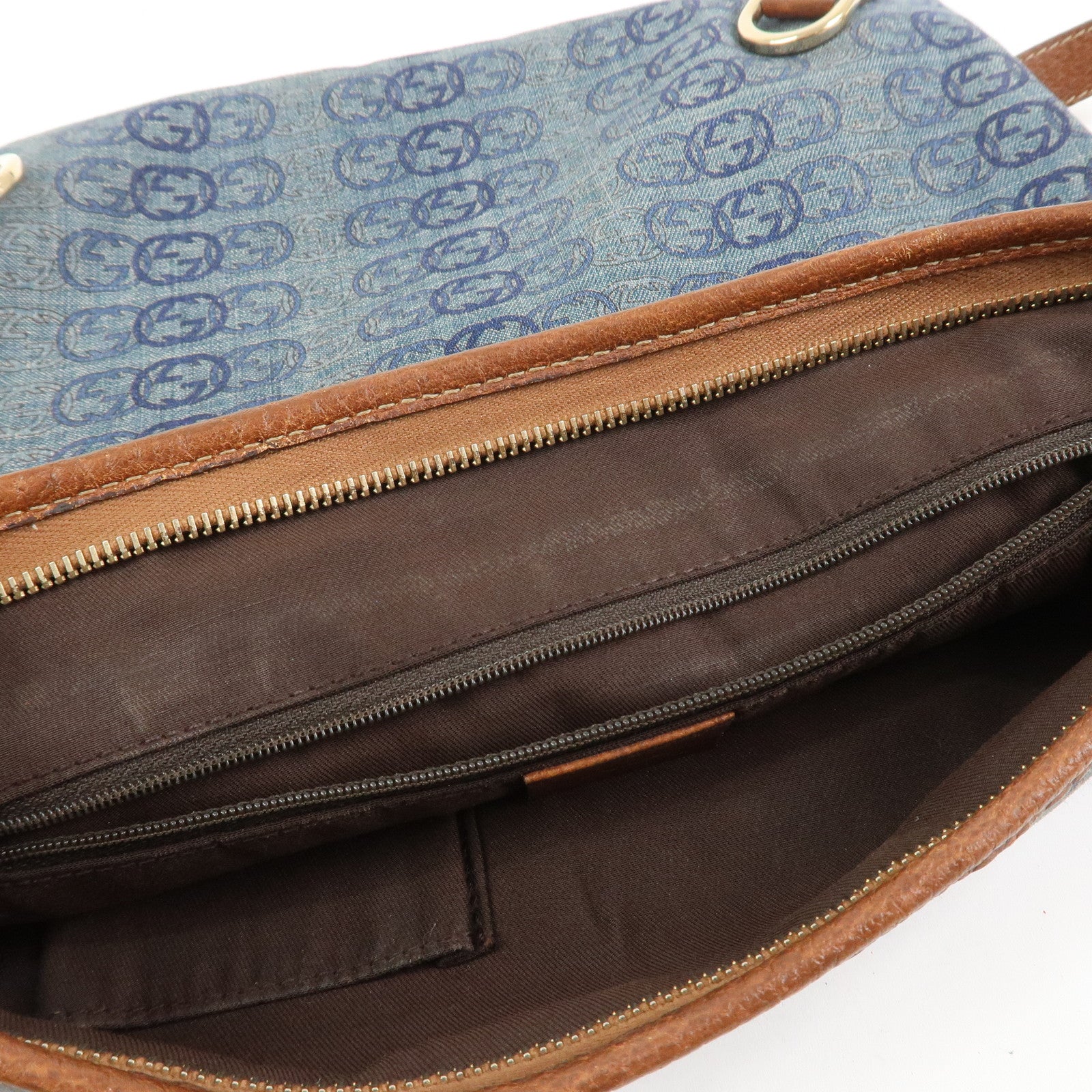 GUCCI Abbey GG Denim Shoulder Bag Crossbody Bag Brown Blue 131326