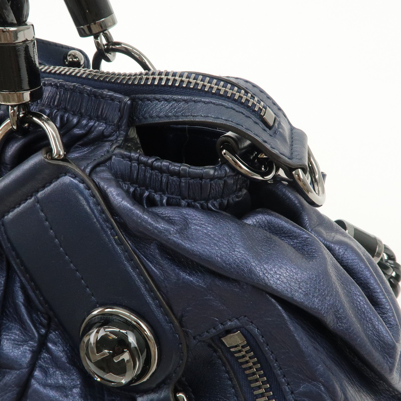 GUCCI Galaxy Leather 2 Way Chain Boston Bag Metallic Blue 228838 Used